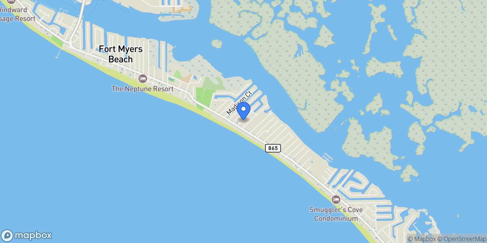 Map showing 130 Mid Island DR, Fort Myers Beach, Florida, United States.