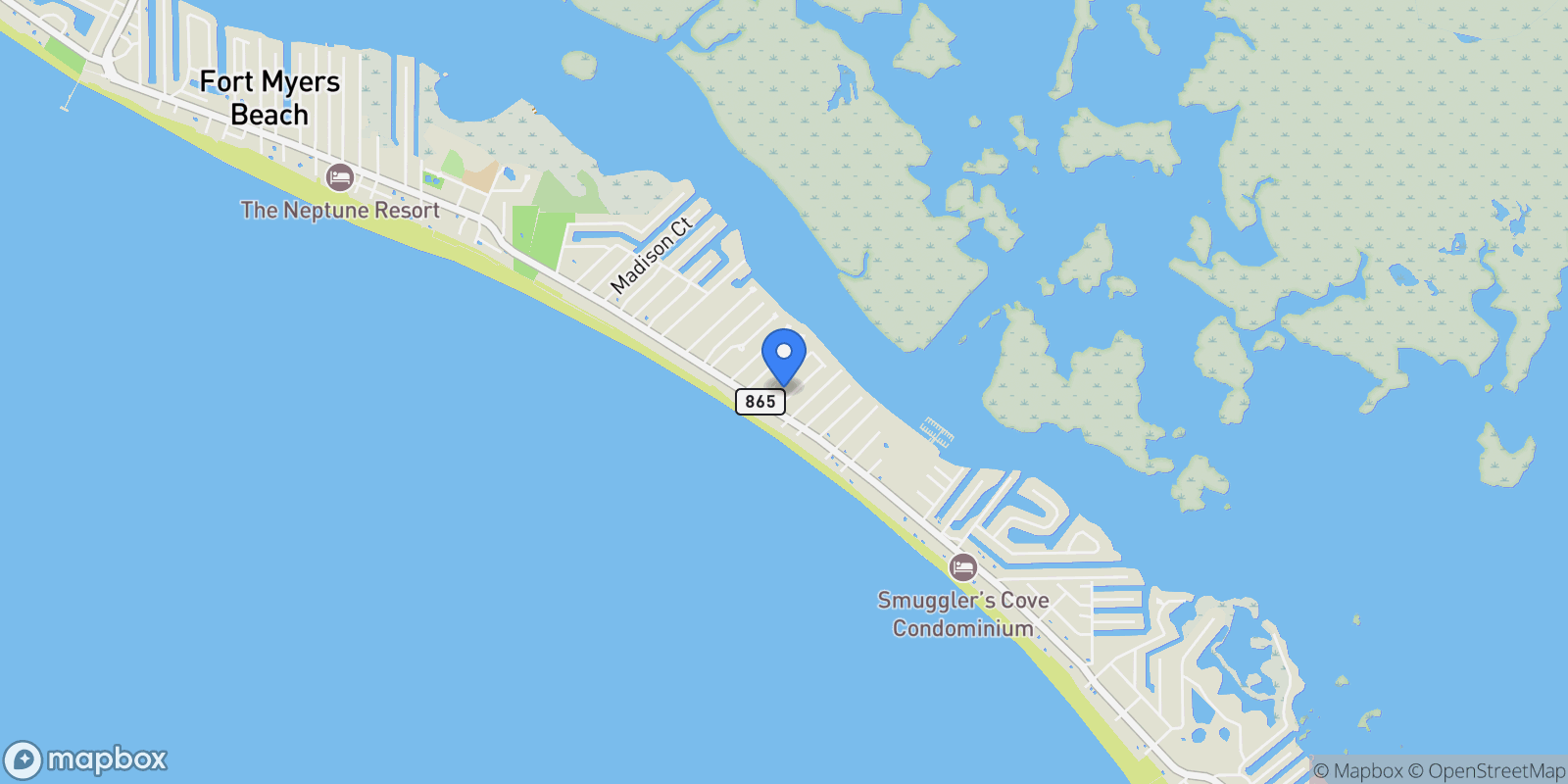 Map showing 121 Gulf Island DR, Fort Myers Beach, Florida, United States.