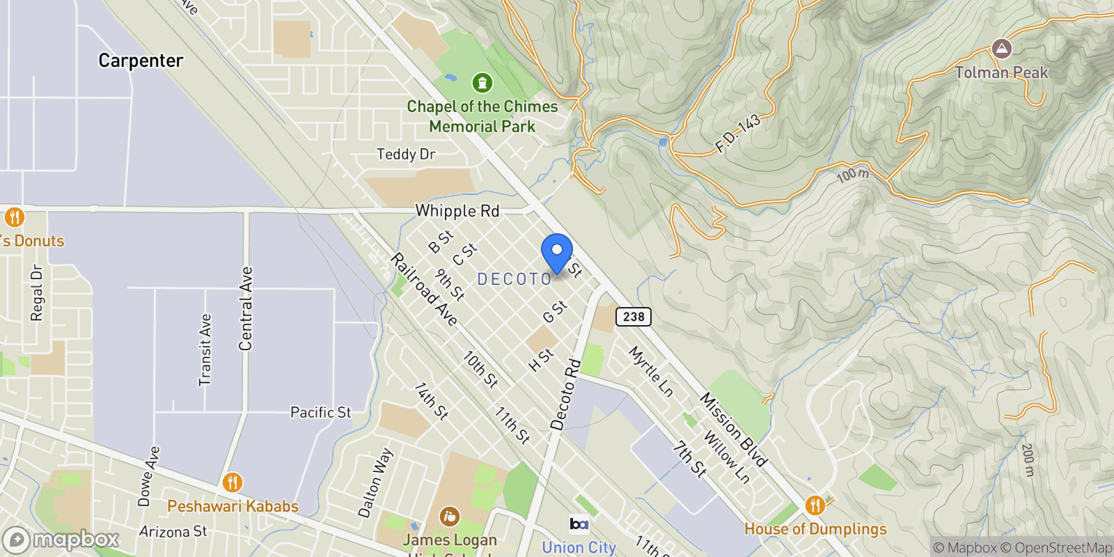 Map showing 33603 3Rd St, Union City, California, United States.