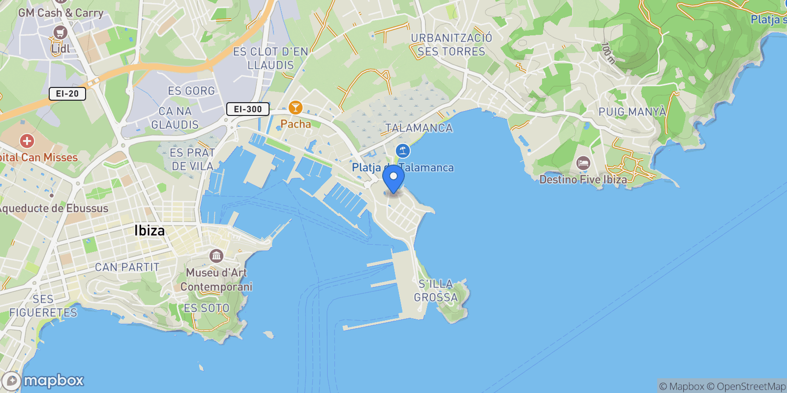 Map showing Carreró Particular Illa Plana, 07800 Eivissa, Illes Balears, Spain, Ibiza Town, Balearic Islands, Spain.