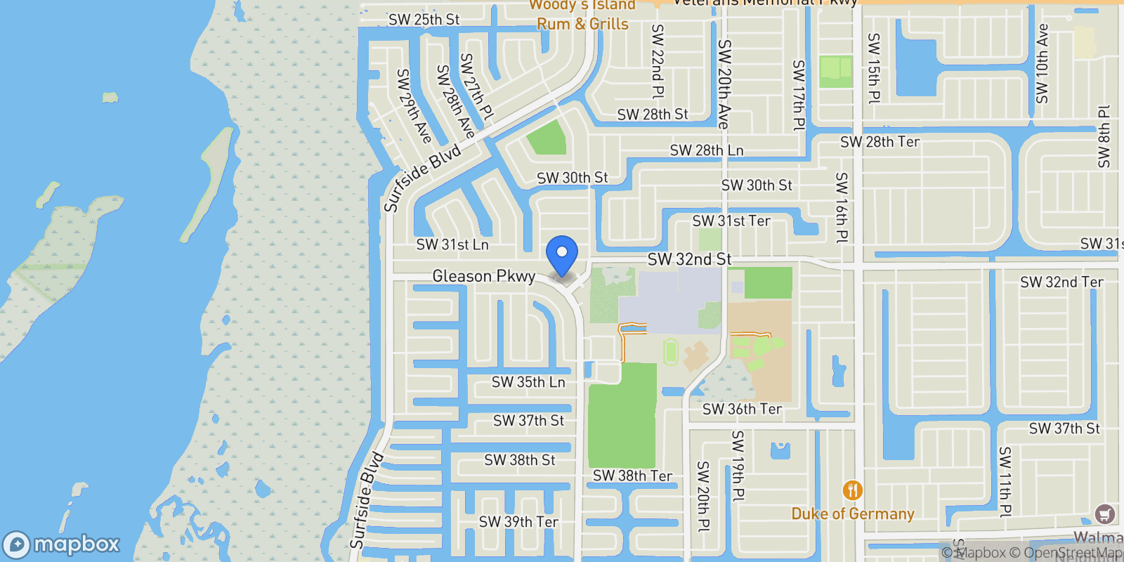 Map showing 2525 Gleason Parkway, Cape Coral, FL 33914, Cape Coral, Florida, United States.
