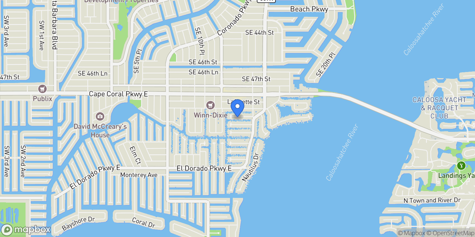 Map showing 1428 Vendome CT, Cape Coral, Florida, United States.