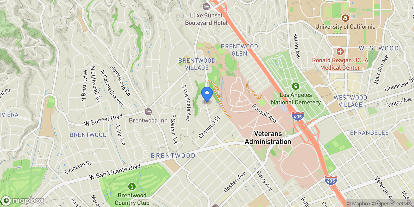 Map showing 520 S Barrington Avenue 117, Los Angeles, California, United States.