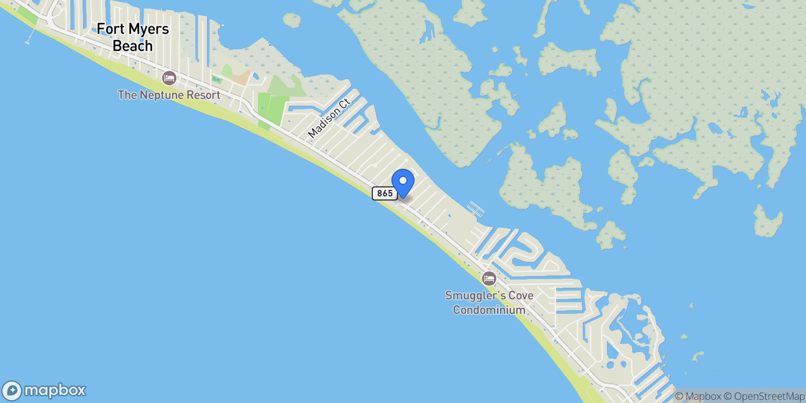 Map showing 96 Hercules DR, Fort Myers Beach, Florida, United States.