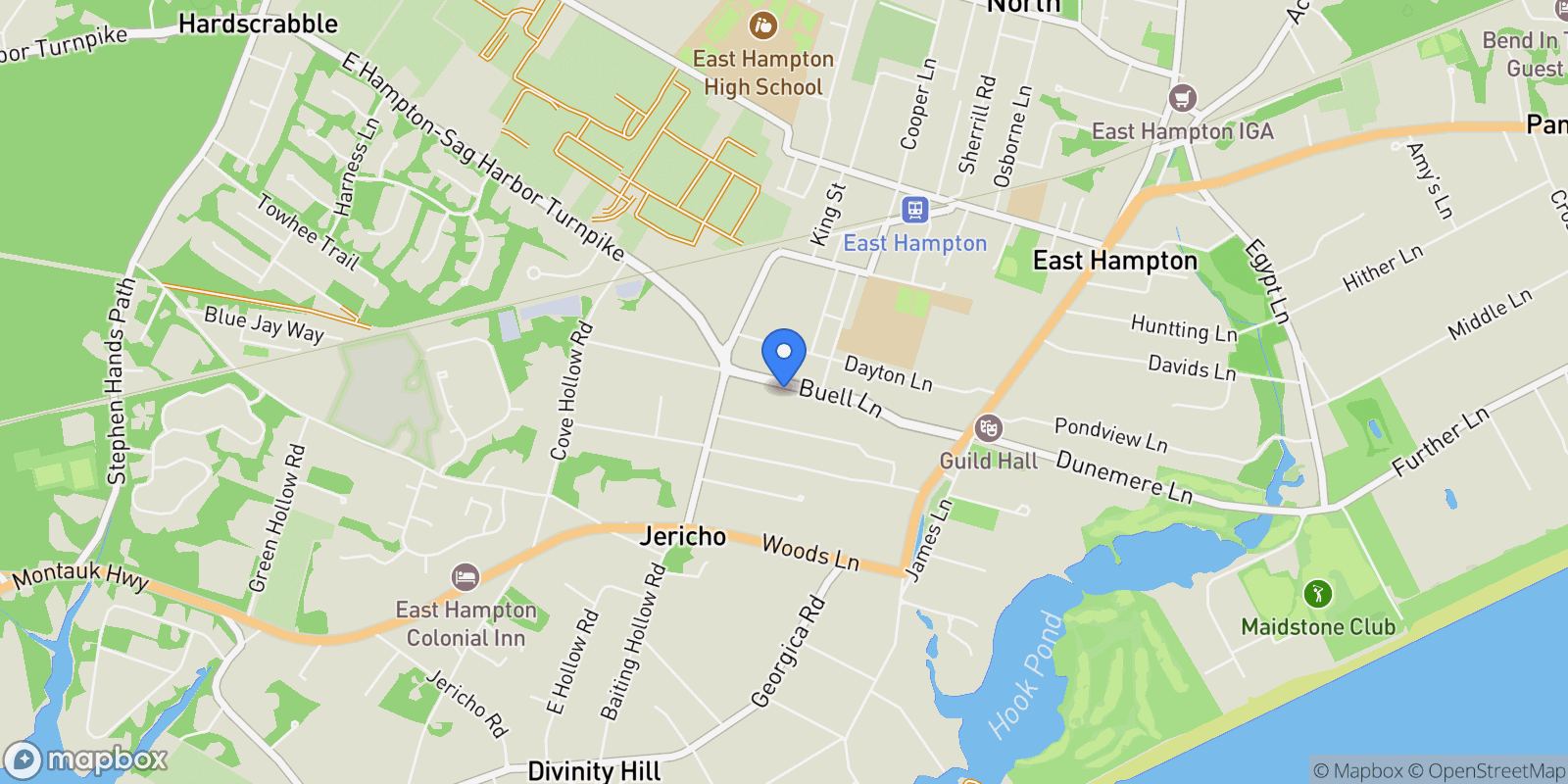 Map showing 89 Buell Ln, East Hampton, New York, United States.