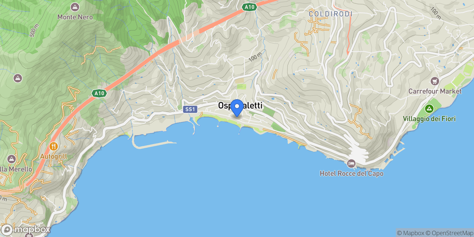 Map showing via De Medici, Ospedaletti, Liguria, Italy.