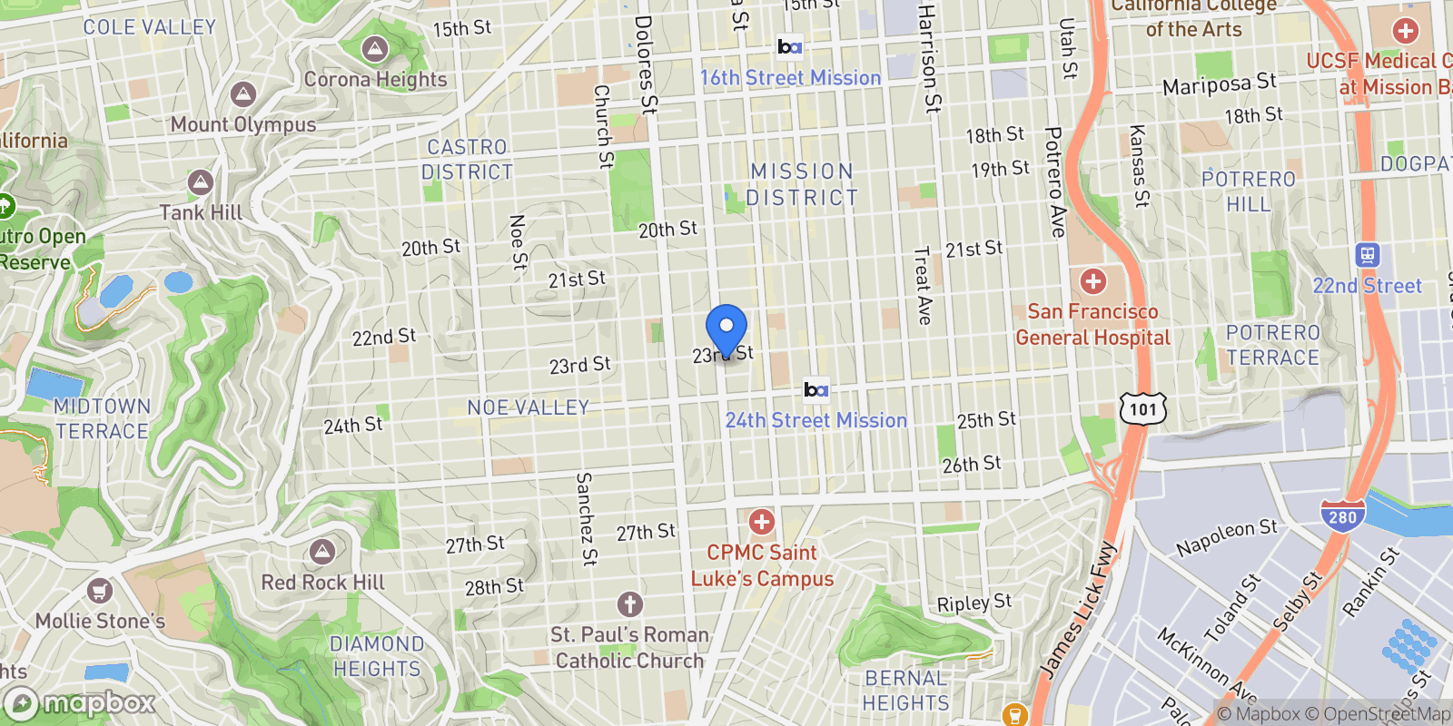 Map showing 1117 Guerrero Street, San Francisco, California, United States.