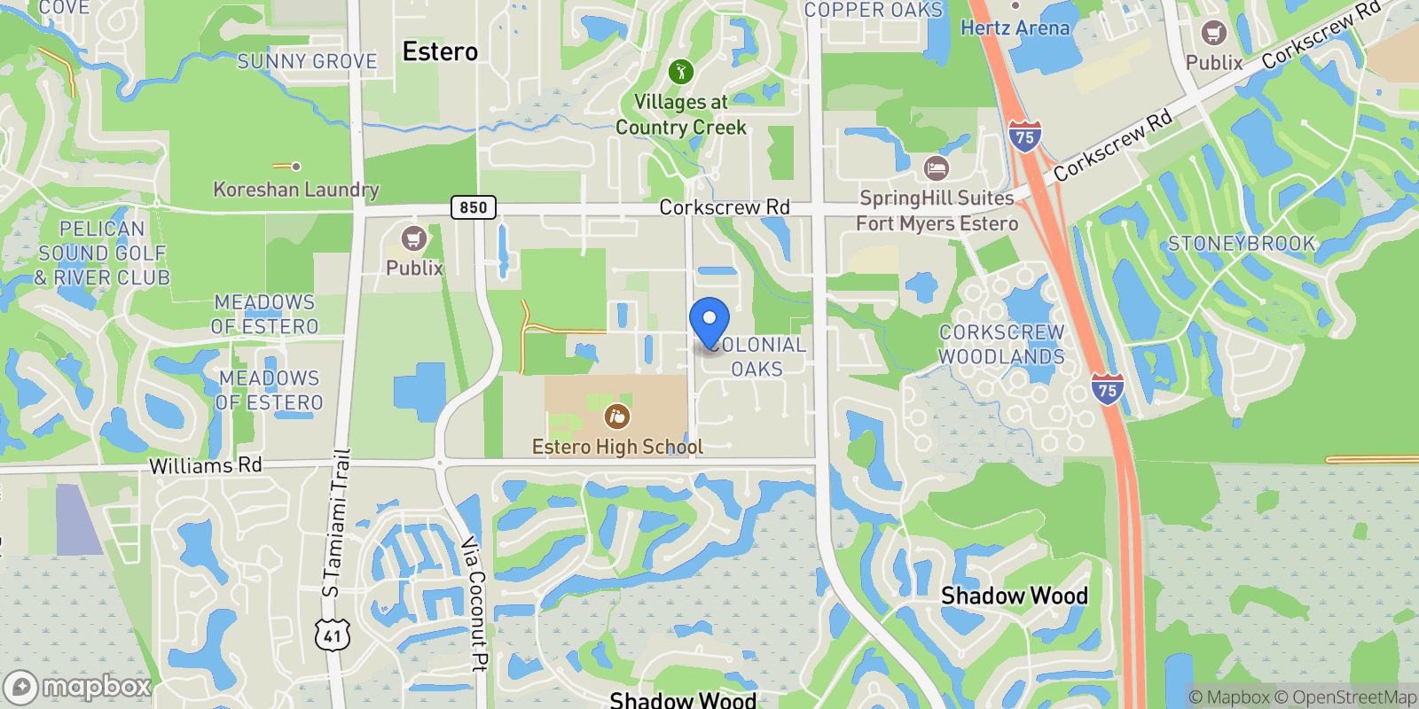 Map showing 9827 Colonial WALK N, Estero, Florida, United States.