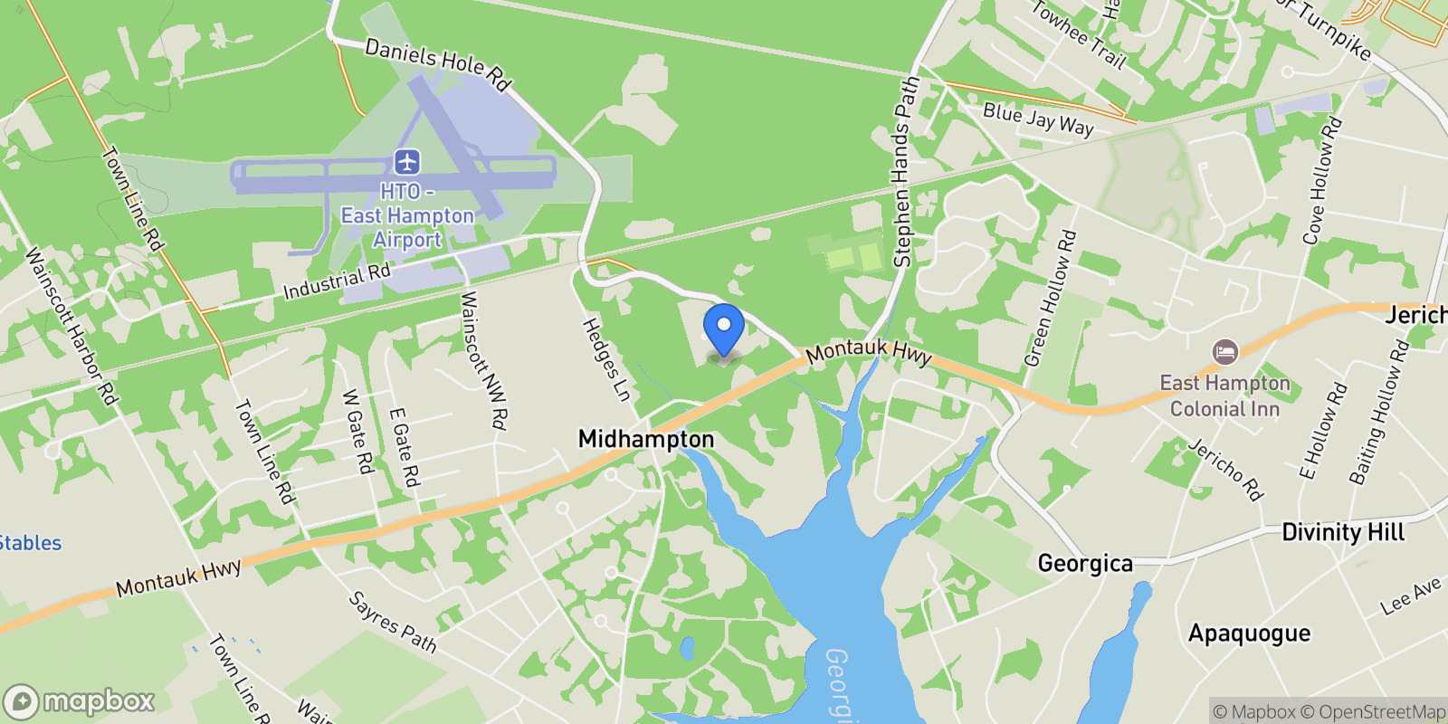 Map showing 19 Georgica Woods Ln, Wainscott, New York, United States.