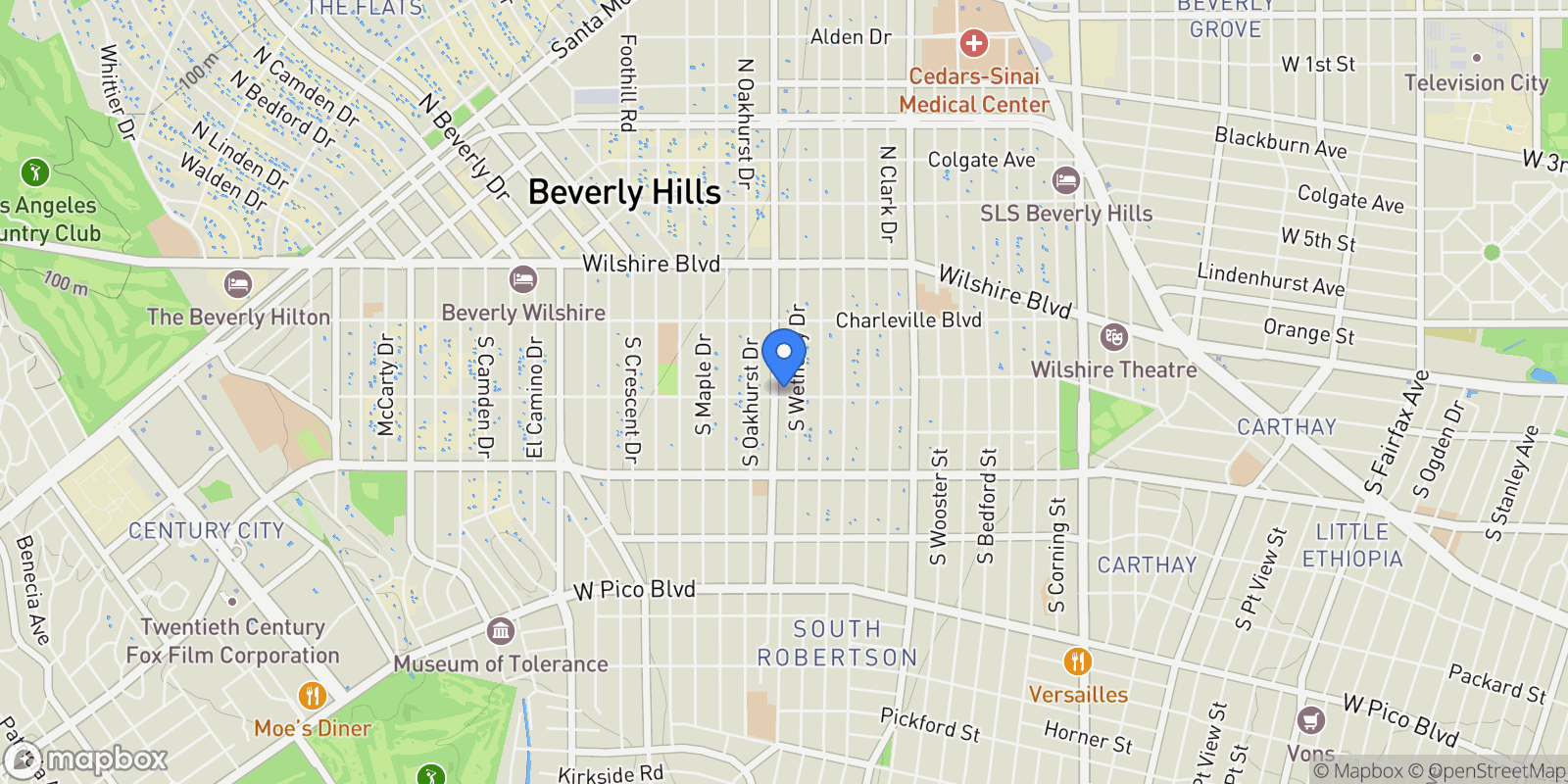 Map showing 272 S Doheny Drive 1, Beverly Hills, California, United States.
