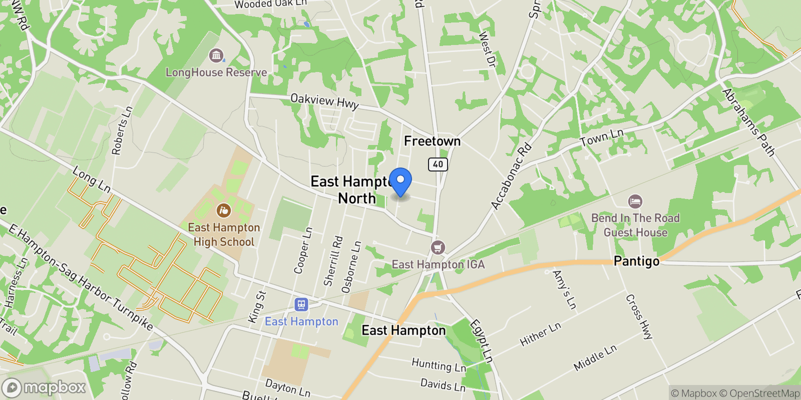 Map showing 16 Miller Ln, East Hampton, New York, United States.