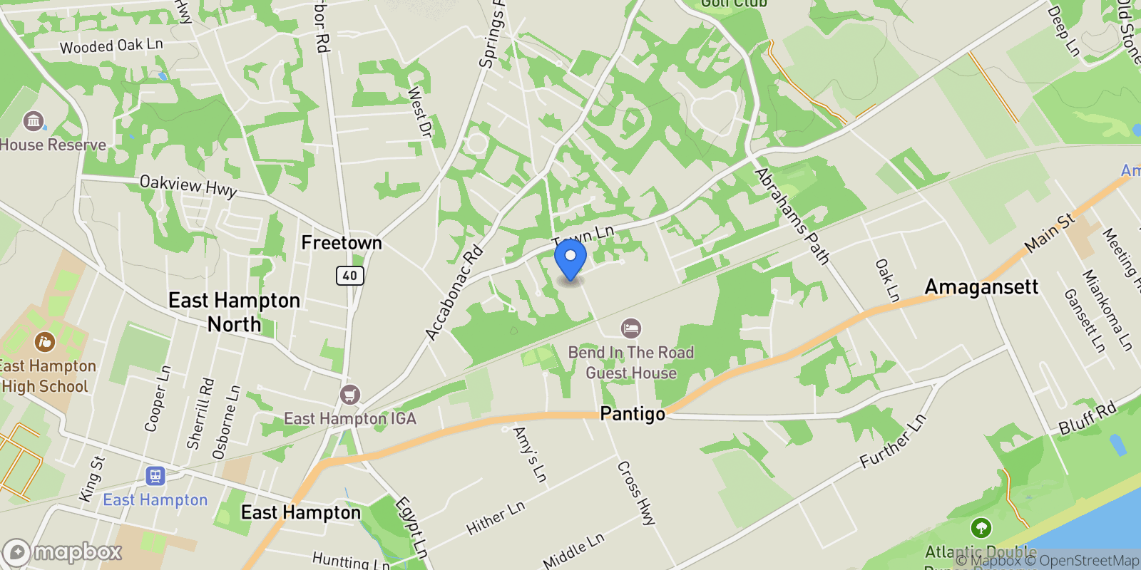 Map showing 97 Spring Close Hwy, East Hampton, New York, United States.