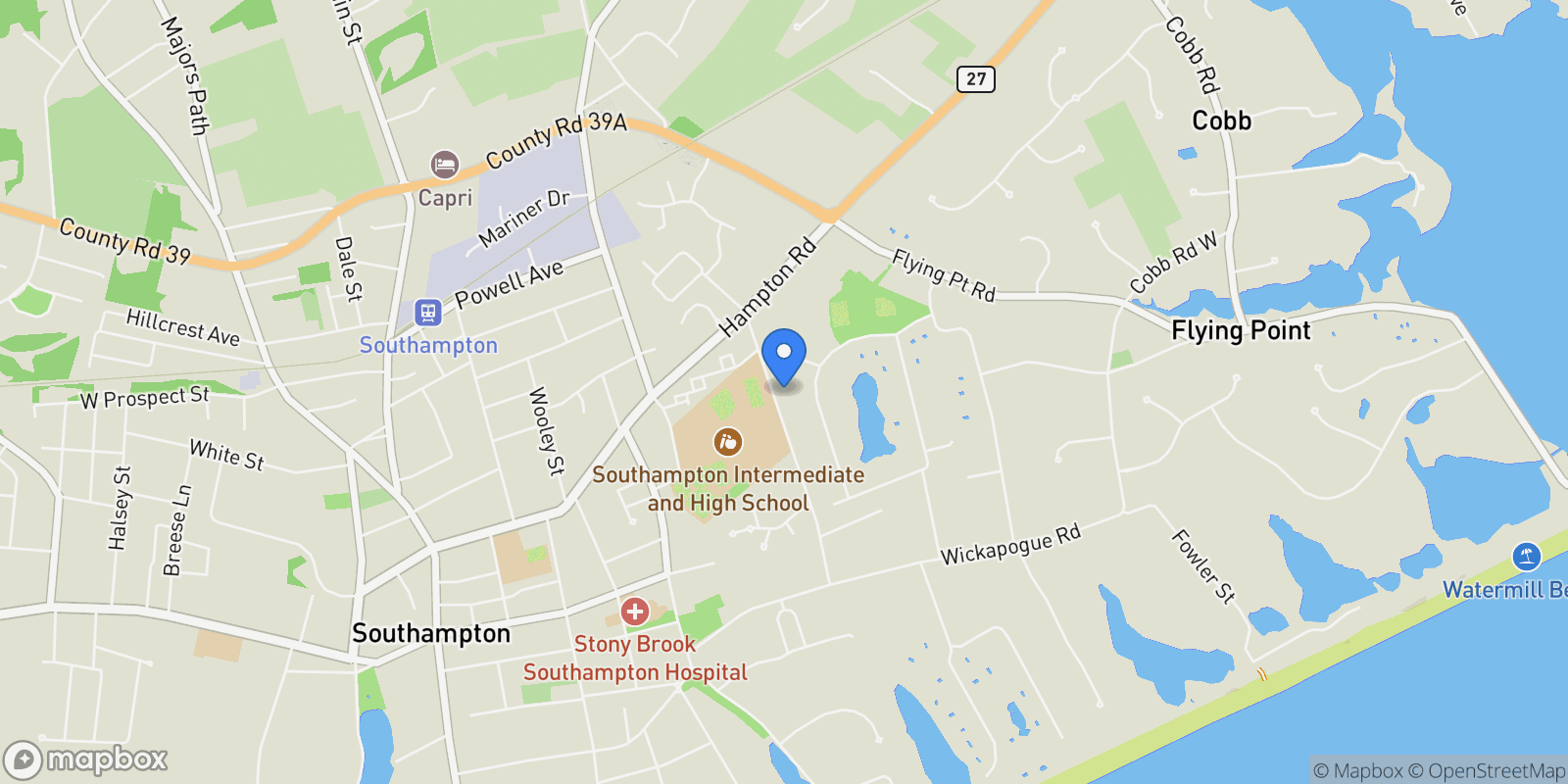 Map showing 100 Narrow Ln, Southampton, New York, United States.