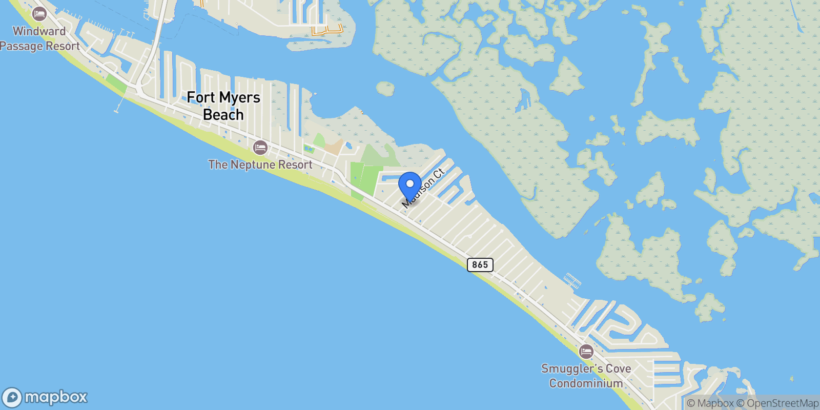 Map showing 136 Madison CT, Fort Myers Beach, Florida, United States.