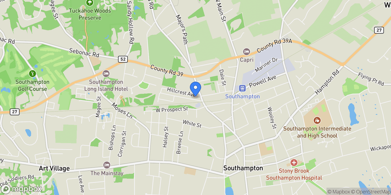 Map showing 20 Hillcrest Ave, Southampton, New York, United States.