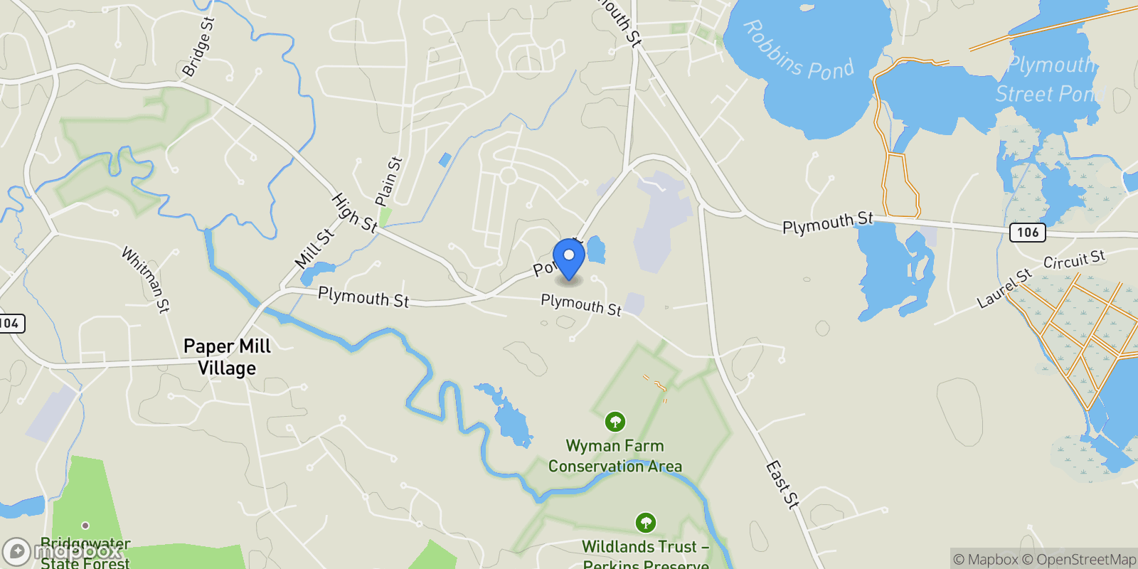 Map showing 1538 Plymouth Street, Bridgewater, MA 02332, Bridgewater, Massachusetts, United States.