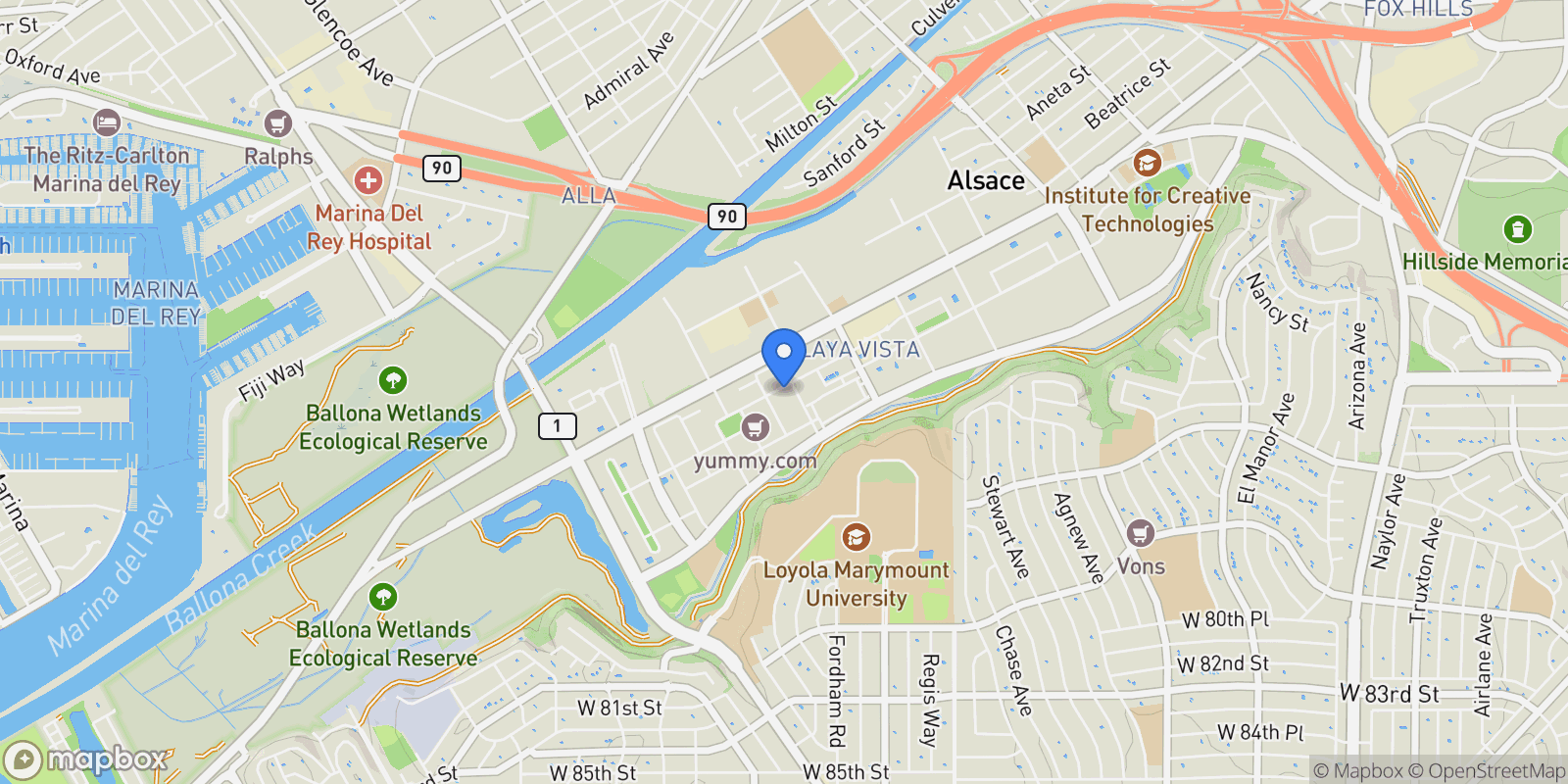 Map showing 12920 Runway Road 360, Los Angeles, California, United States.