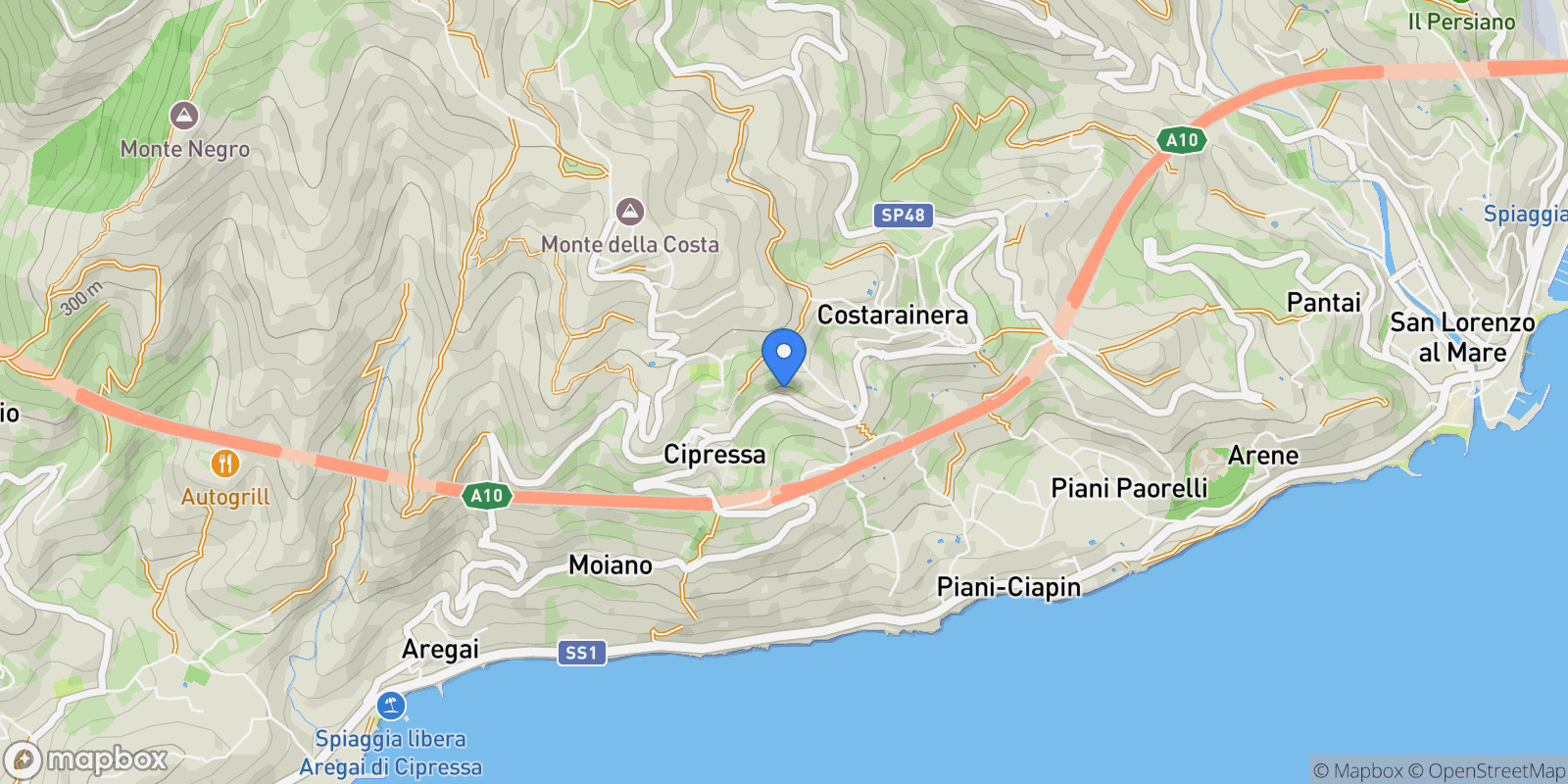 Map showing Cipressa, Liguria, Italy.