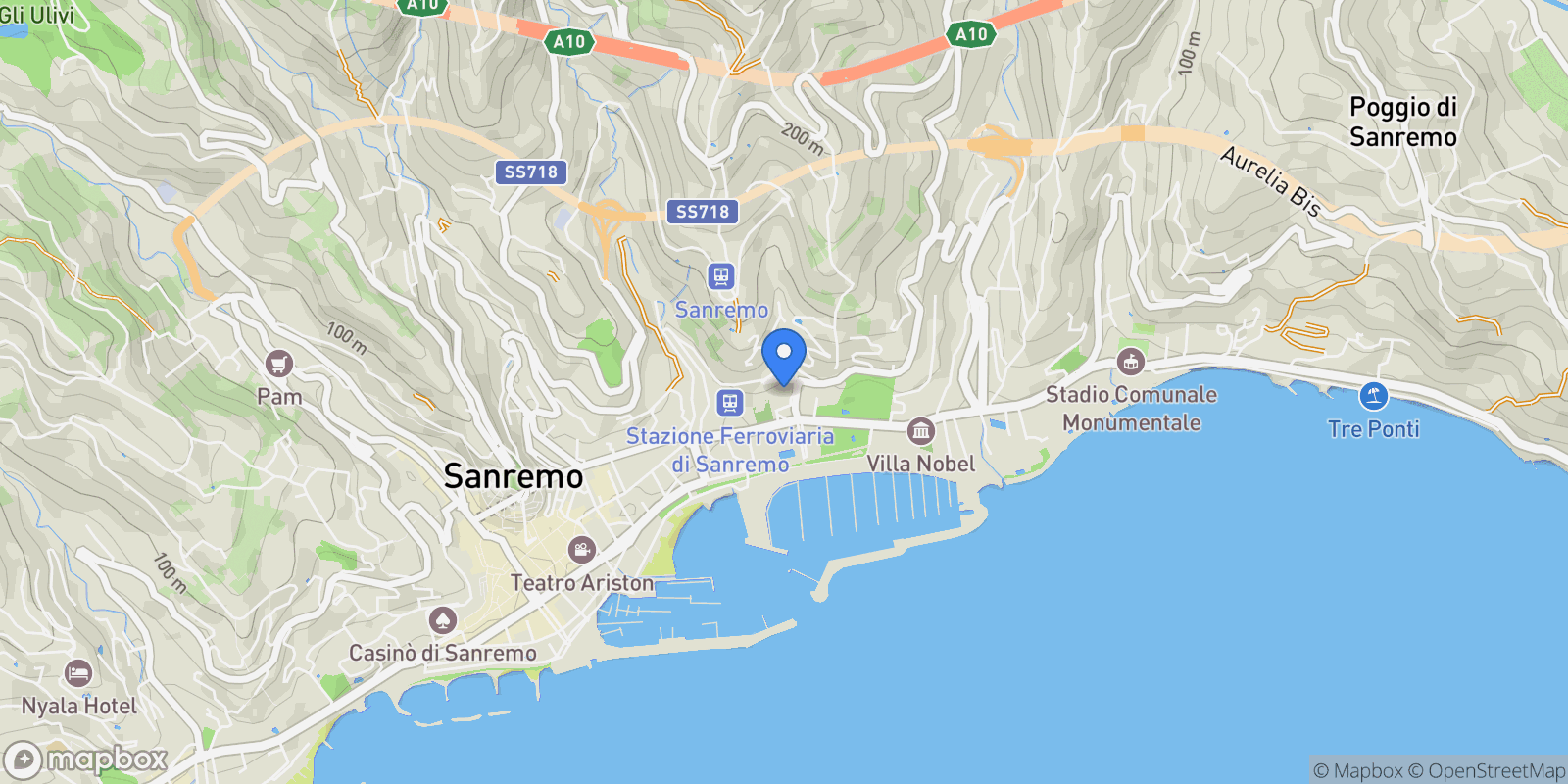 Map showing Sanremo, Liguria, Italy.
