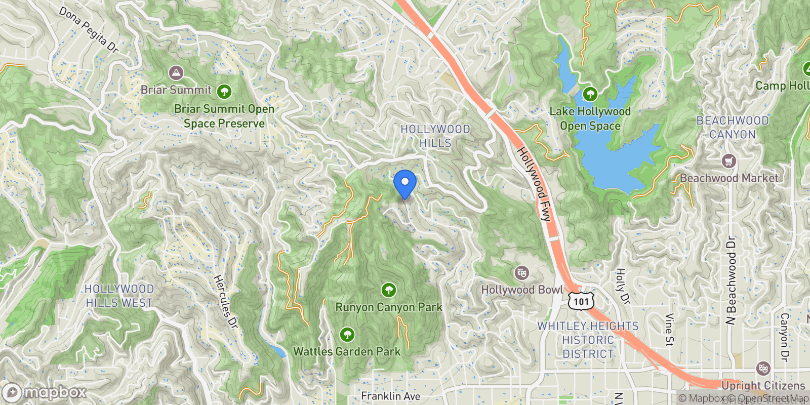 Map showing 2635 Carman Crest Drive, Los Angeles, California, United States.