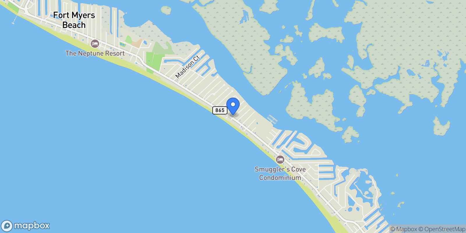 Map showing 111 Coconut DR, Fort Myers Beach, Florida, United States.