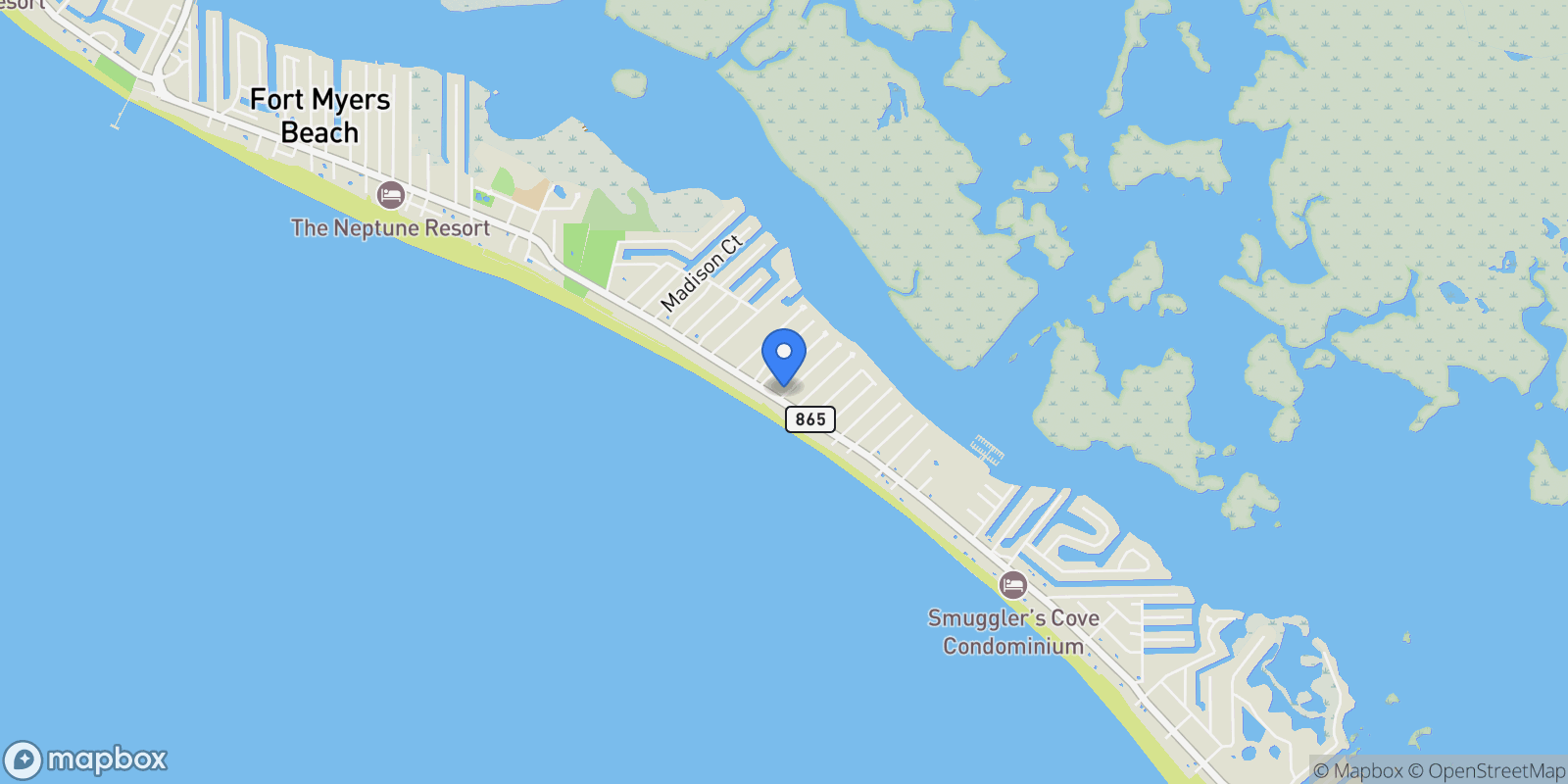 Map showing 103 -105-107 Bay Mar DR, Fort Myers Beach, Florida, United States.