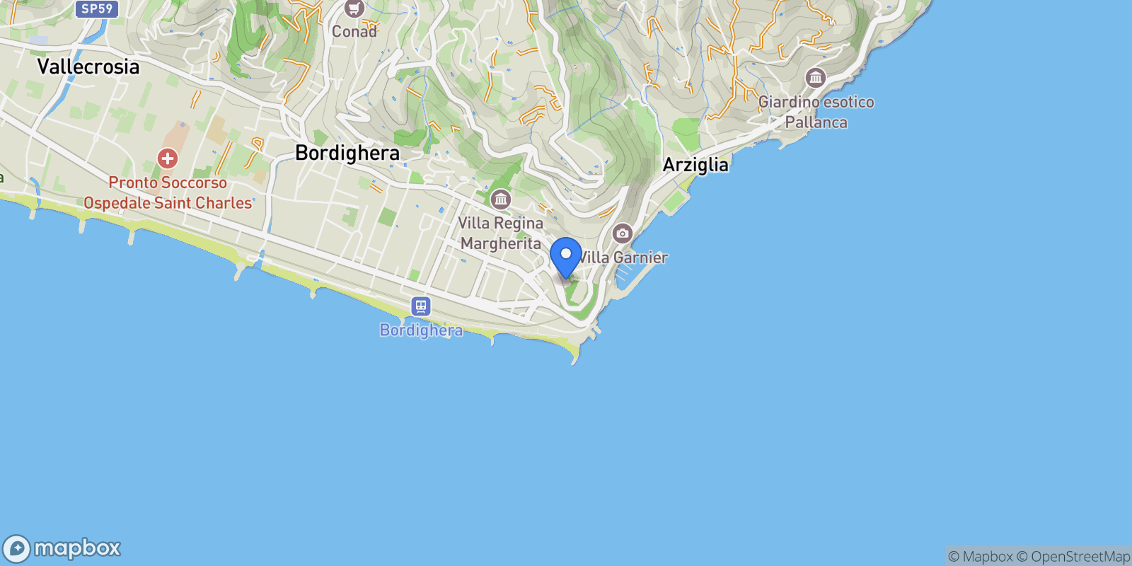 Map showing Bordighera, Liguria, Italy.
