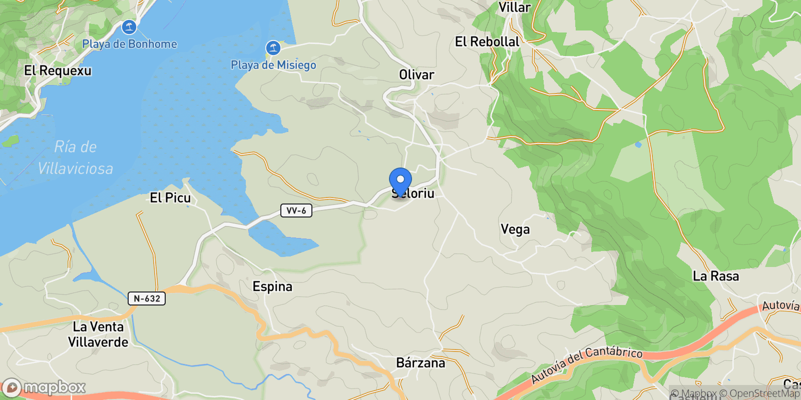 Map showing Lugar la Calle, 33316, Selorio, Asturias, Selorio, Villaviciosa, Asturias, Spain.