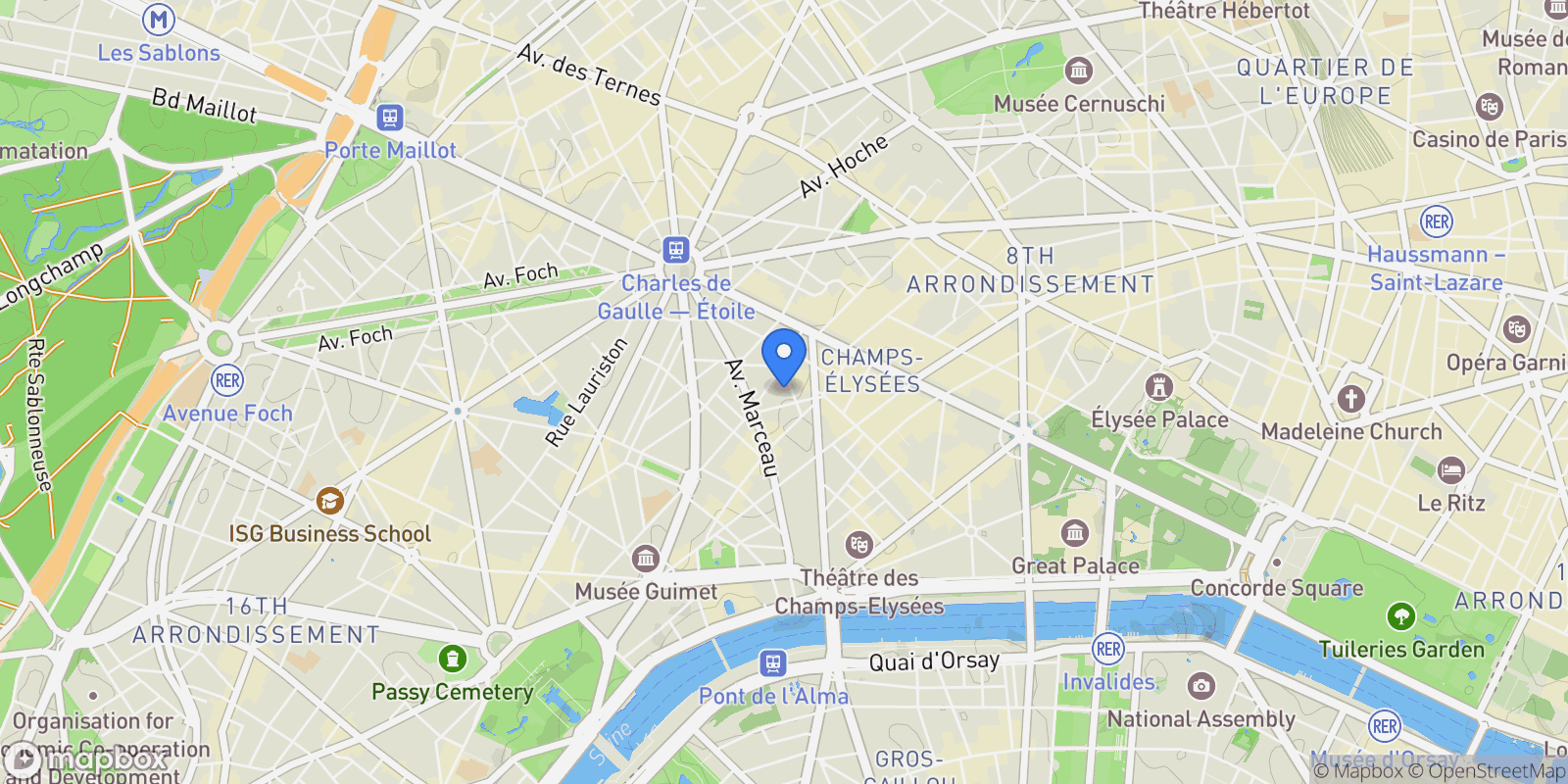 Map showing Paris, Île-de-France, France.