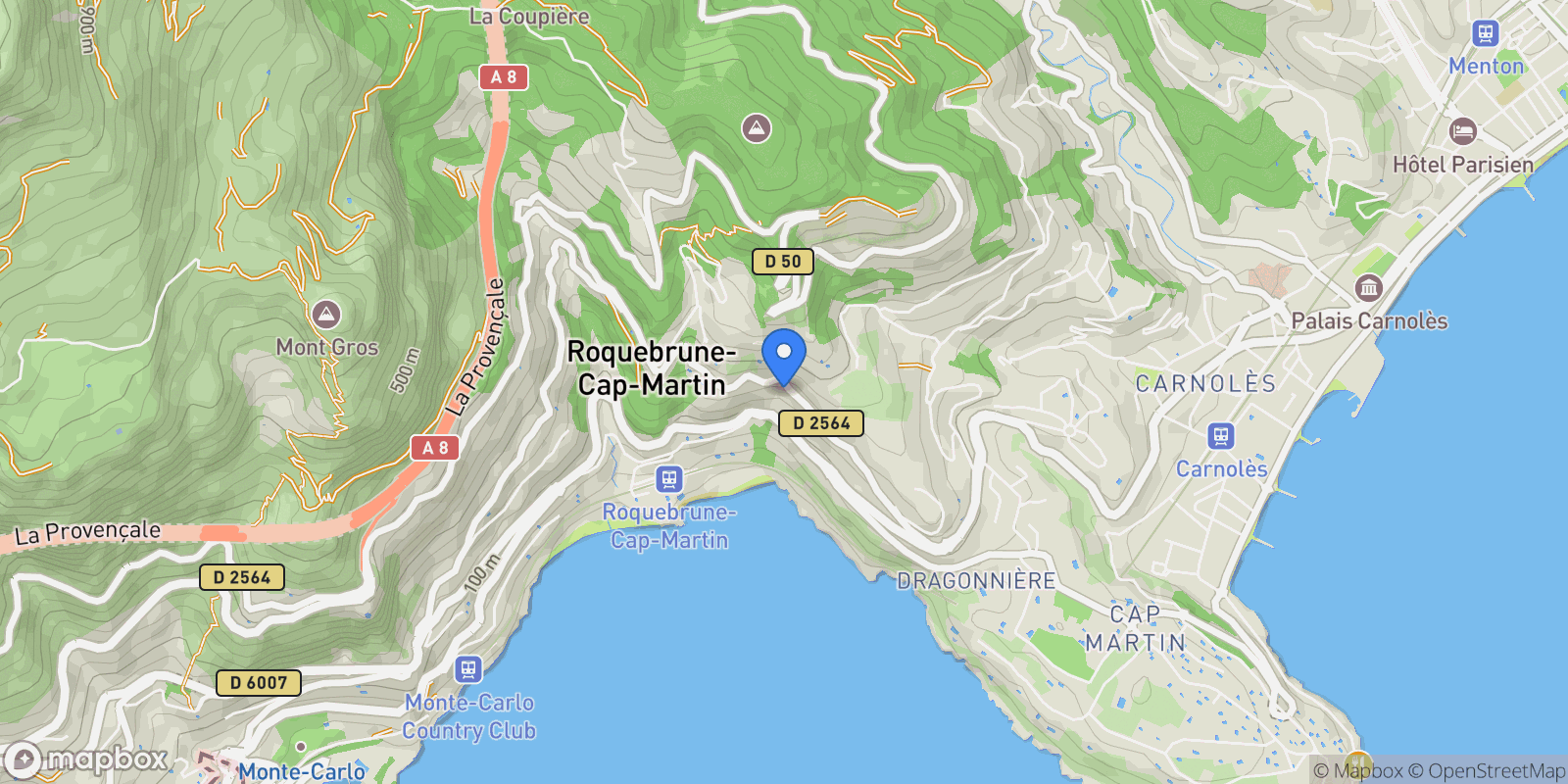 Map showing Roquebrune-Cap-Martin, Provence-Alpes-Côte d'Azur, France.