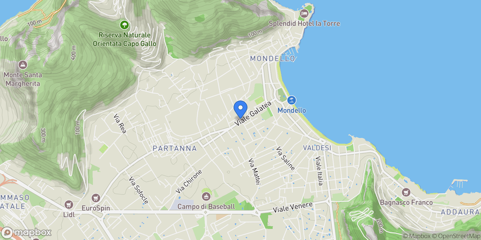 Map showing Viale Galatea, 35, 90149 Palermo PA, Italy, Palermo, Sicily, Italy.