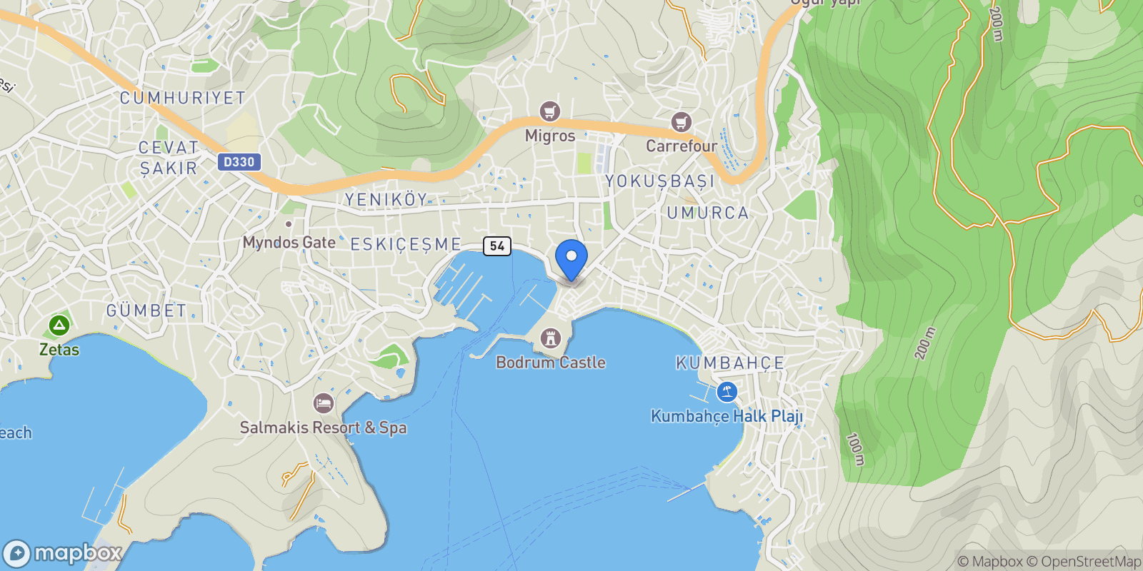 Map showing Bodrum, Muğla, Turkey, Bodrum, Muğla, Turkey.
