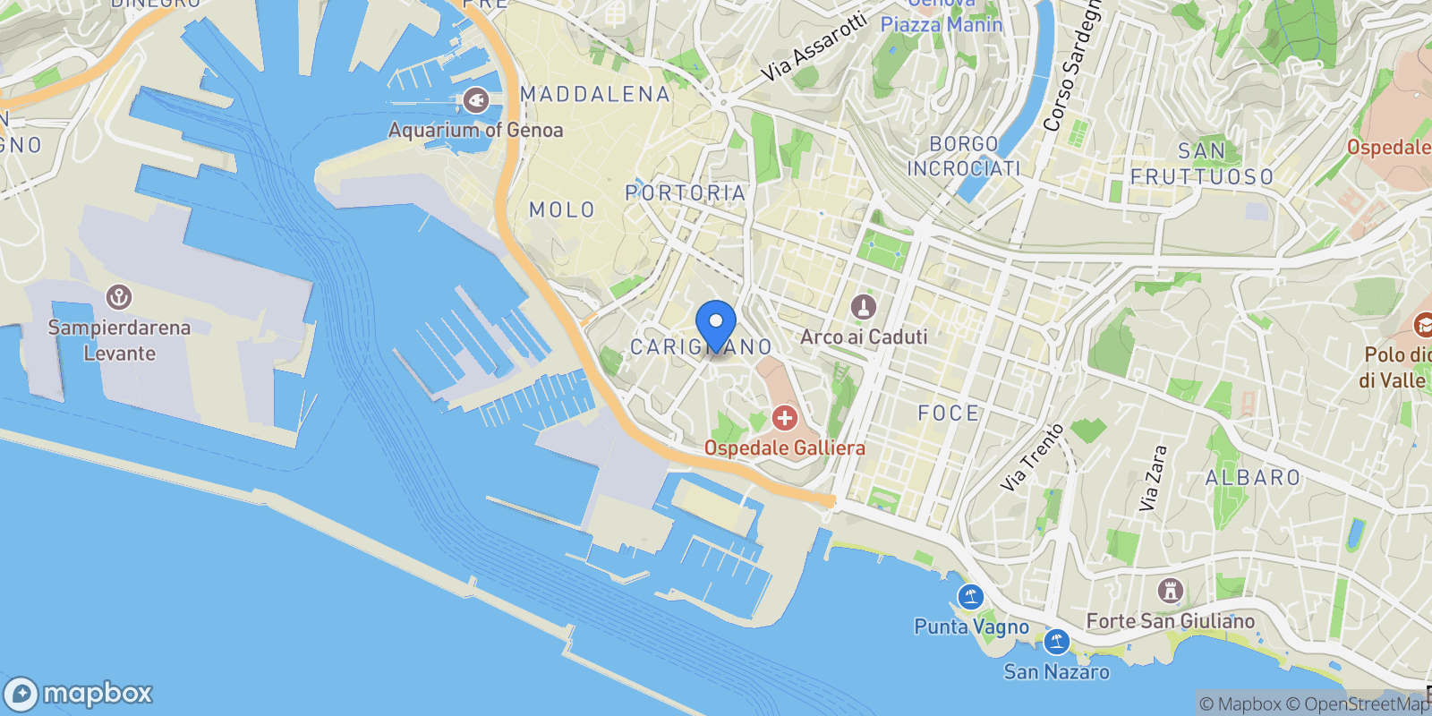 Map showing Via Corsica, 6, 16128 Genova GE, Italy, Genoa, Liguria, Italy.