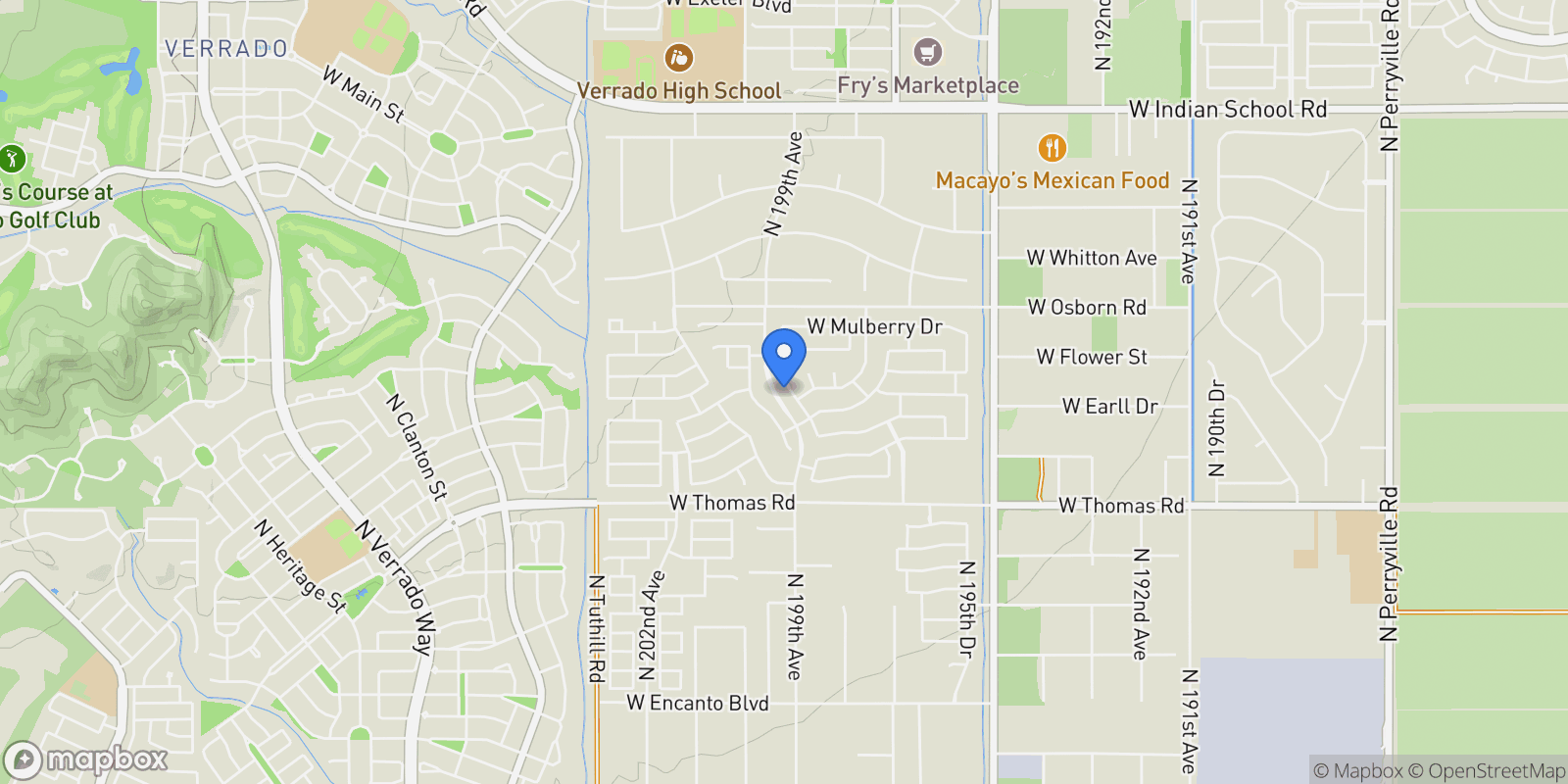 Map showing 3218 N 198th Ln, Buckeye, AZ 85396, Buckeye, Arizona, United States.