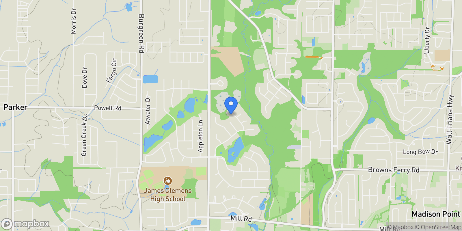 Map showing 113 Camden Circle, Madison, AL 35758, Madison, Alabama, United States.