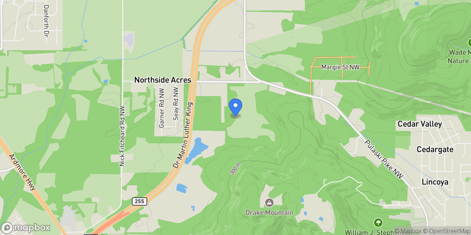 Map showing 242 acres NW Pulaski Pike, Huntsville, AL 35810, Redstone Arsenal, Alabama, United States.