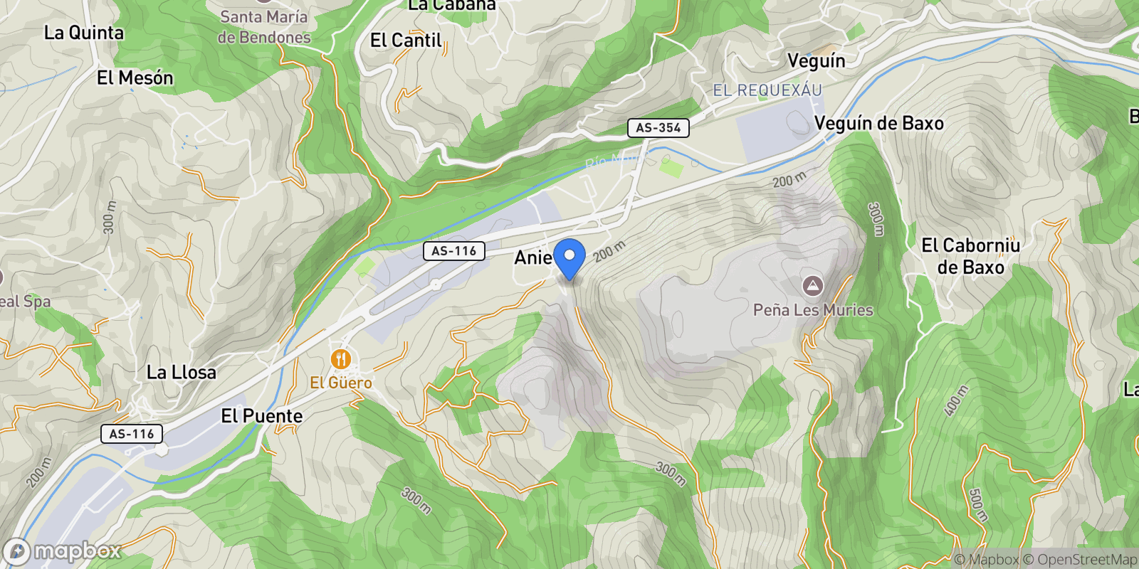 Map showing Lugar Anieves, 33919, Anieves, Asturias, Anieves, Oviedo, Asturias, Spain.