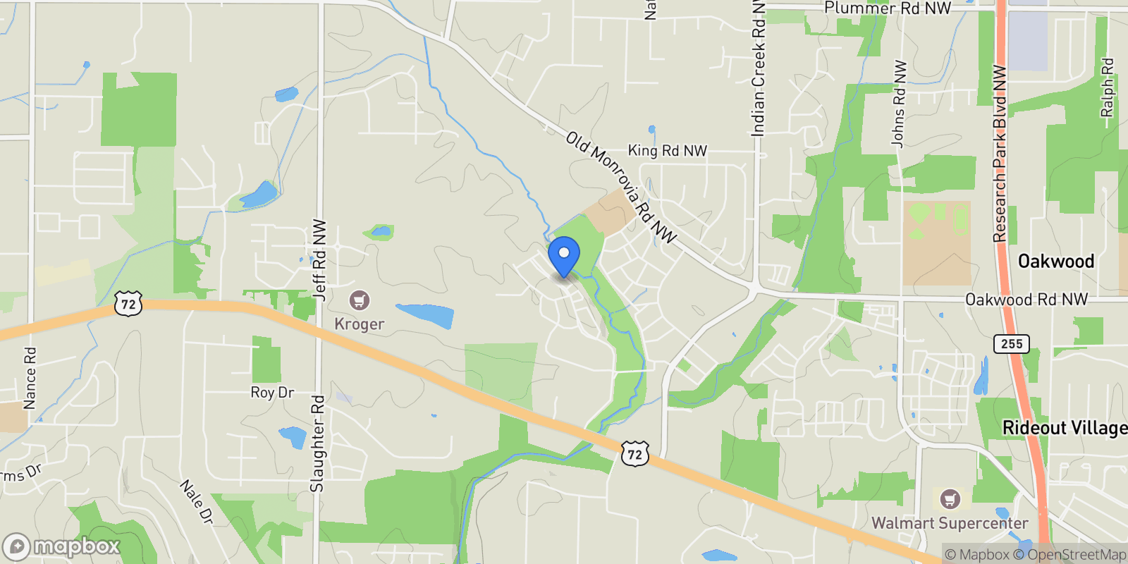 Map showing 78 Hillcrest Avenue NW, Huntsville, AL 35806, Redstone Arsenal, Alabama, United States.