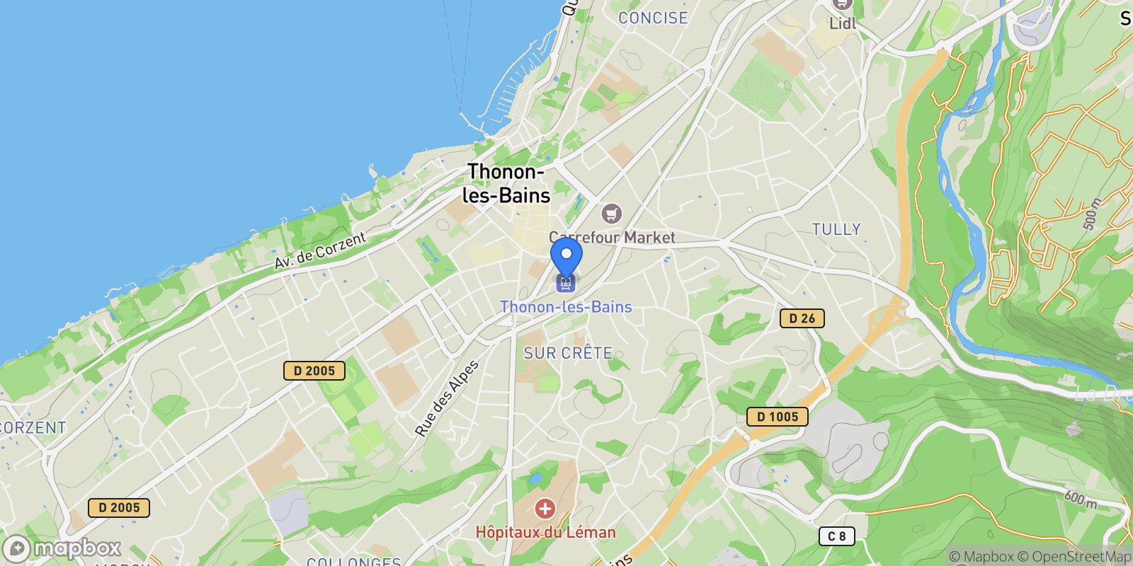 Map showing THONON LES BAINS, V 74200, Thonon-les-Bains, Auvergne-Rhône-Alpes, France.