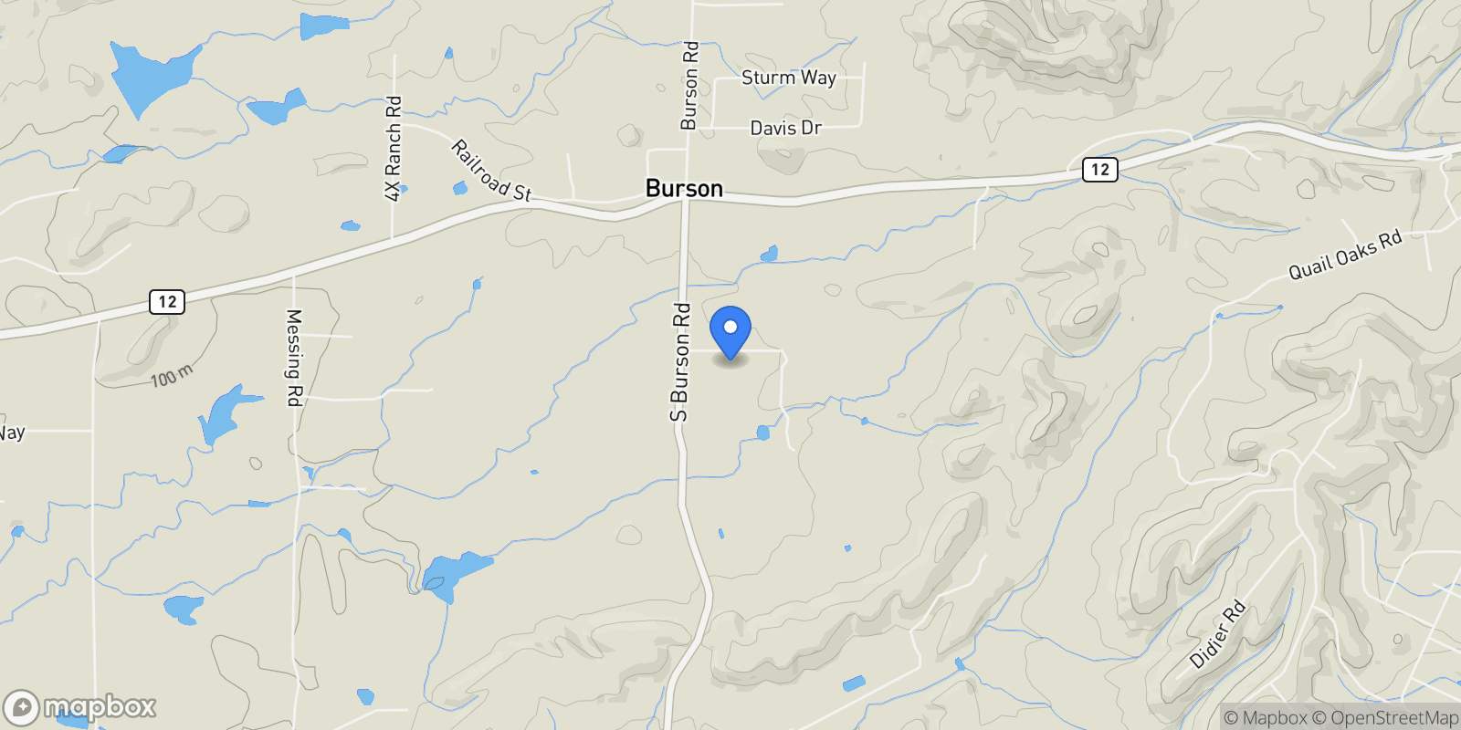 Map showing 3585 Burson Road, Burson, CA 95225, Valley Springs, California, United States.
