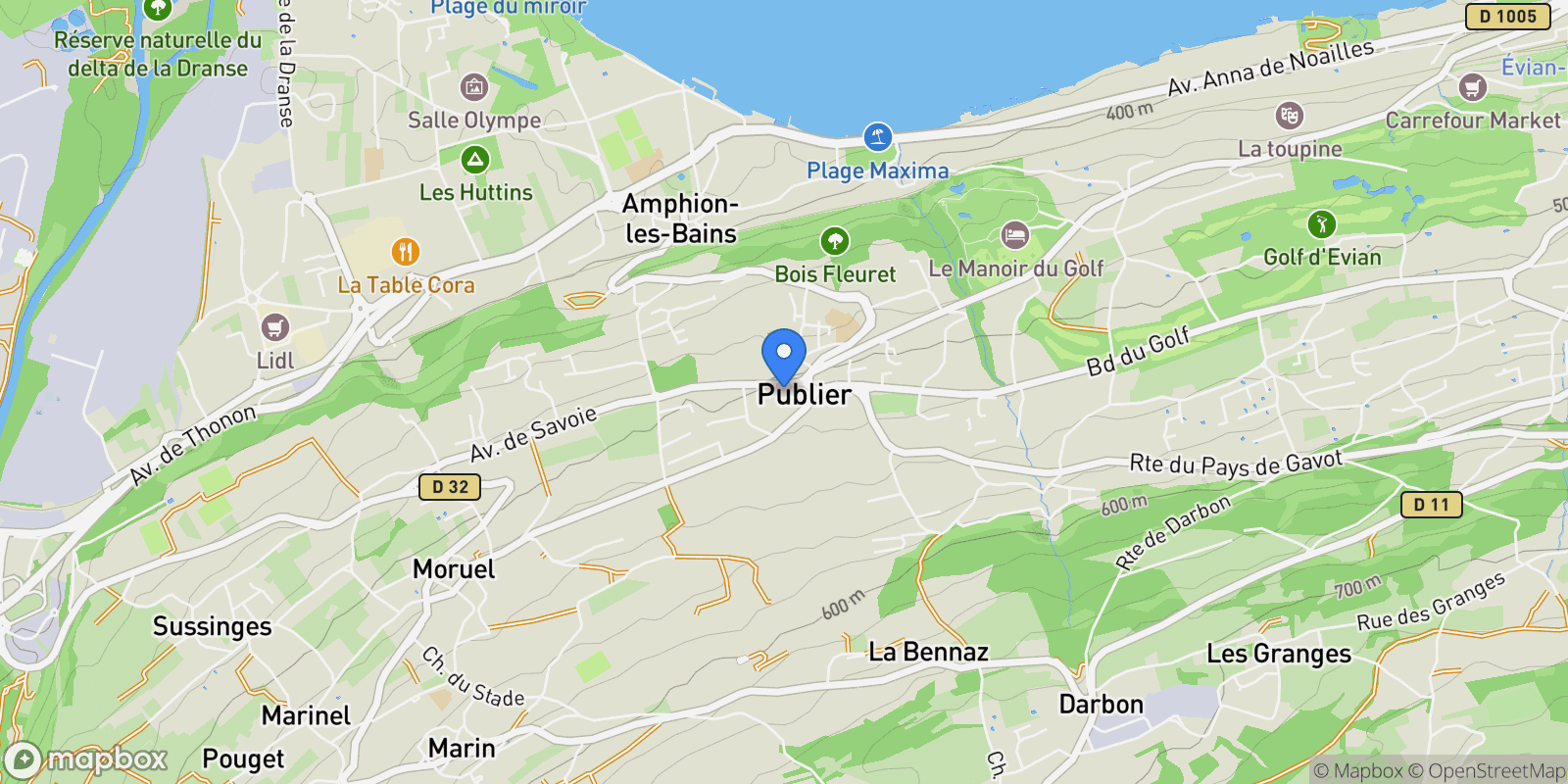 Map showing AMPHION LES BAINS, V 74500, Publier, Auvergne-Rhône-Alpes, France.