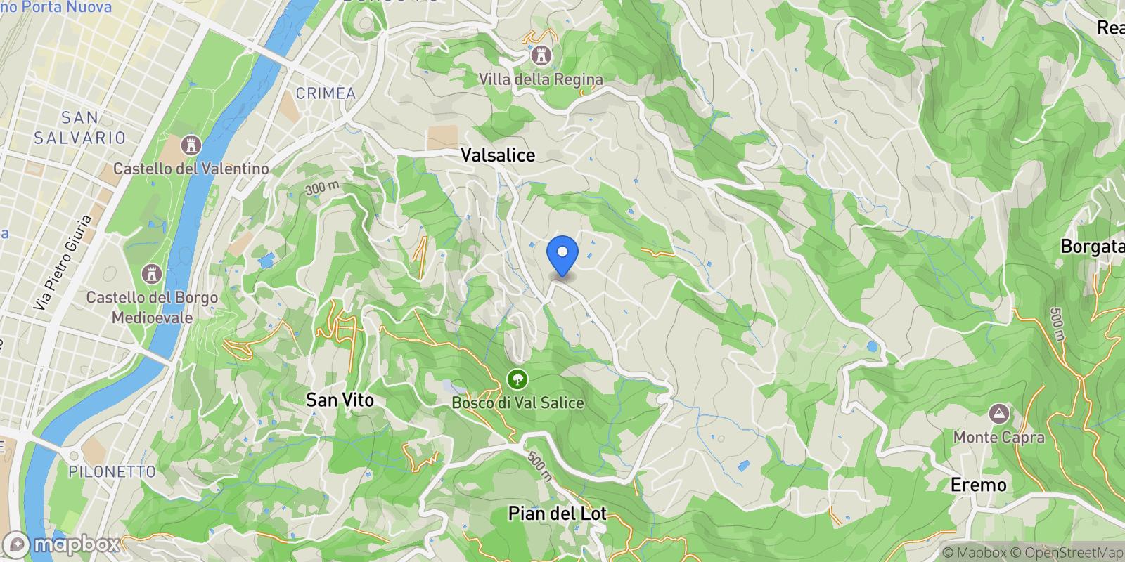 Map showing Strada Val Salice 87, Turin, Piedmont, Italy.