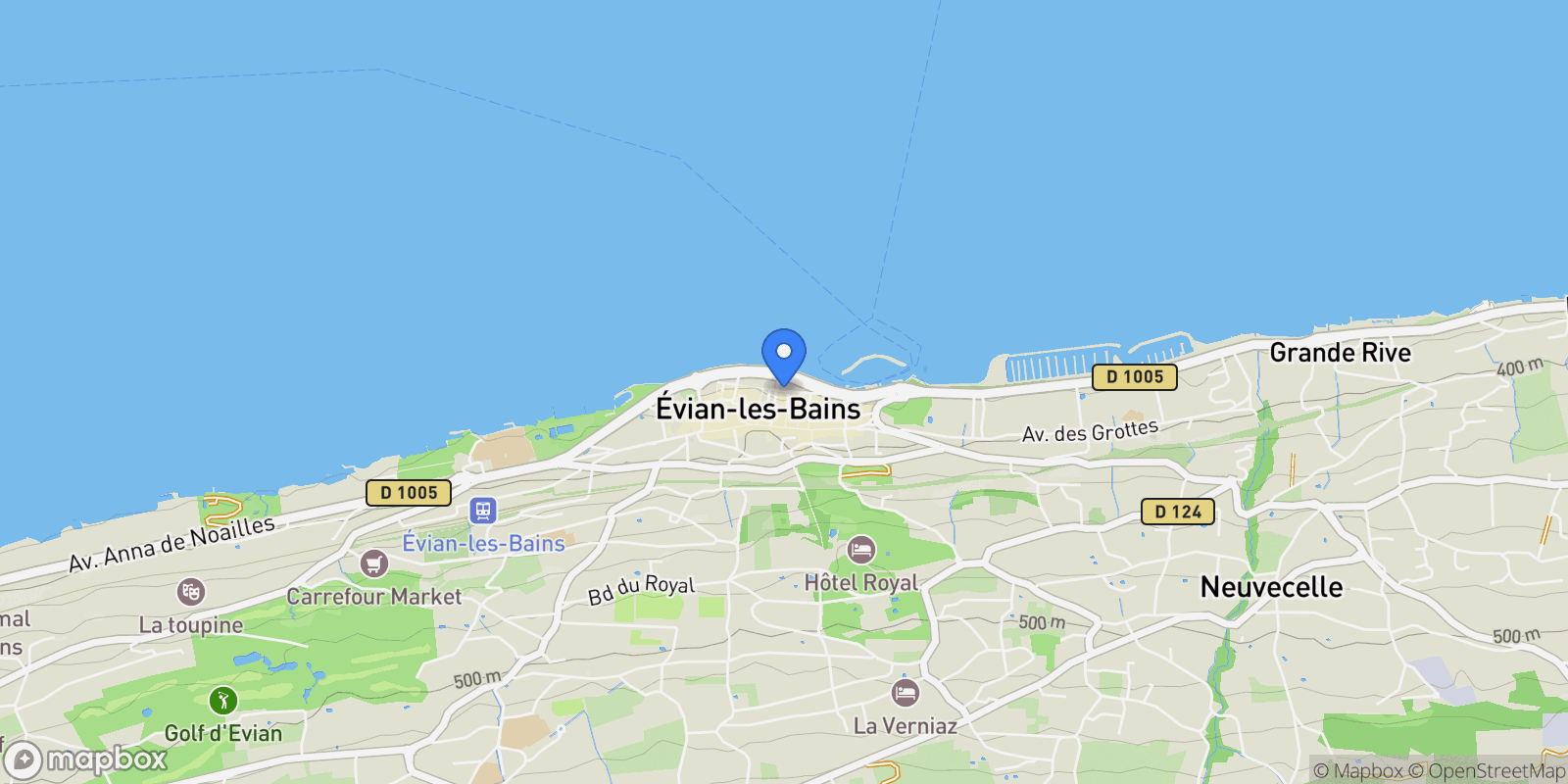 Map showing EVIAN LES BAINS, V 74500, Évian-les-Bains, Auvergne-Rhône-Alpes, France.