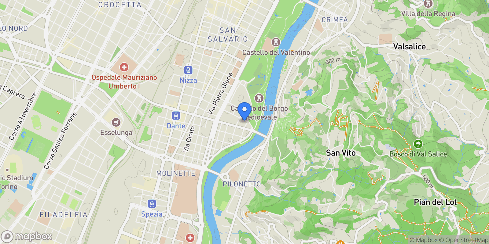 Map showing VIA TIEPOLO G. BATTISTA 4, Turin, Piedmont, Italy.