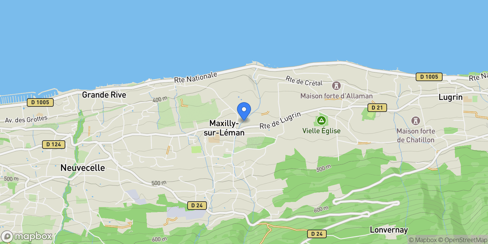 Map showing MAXILLY SUR LEMAN, V 74500, Maxilly-sur-Léman, Auvergne-Rhône-Alpes, France.