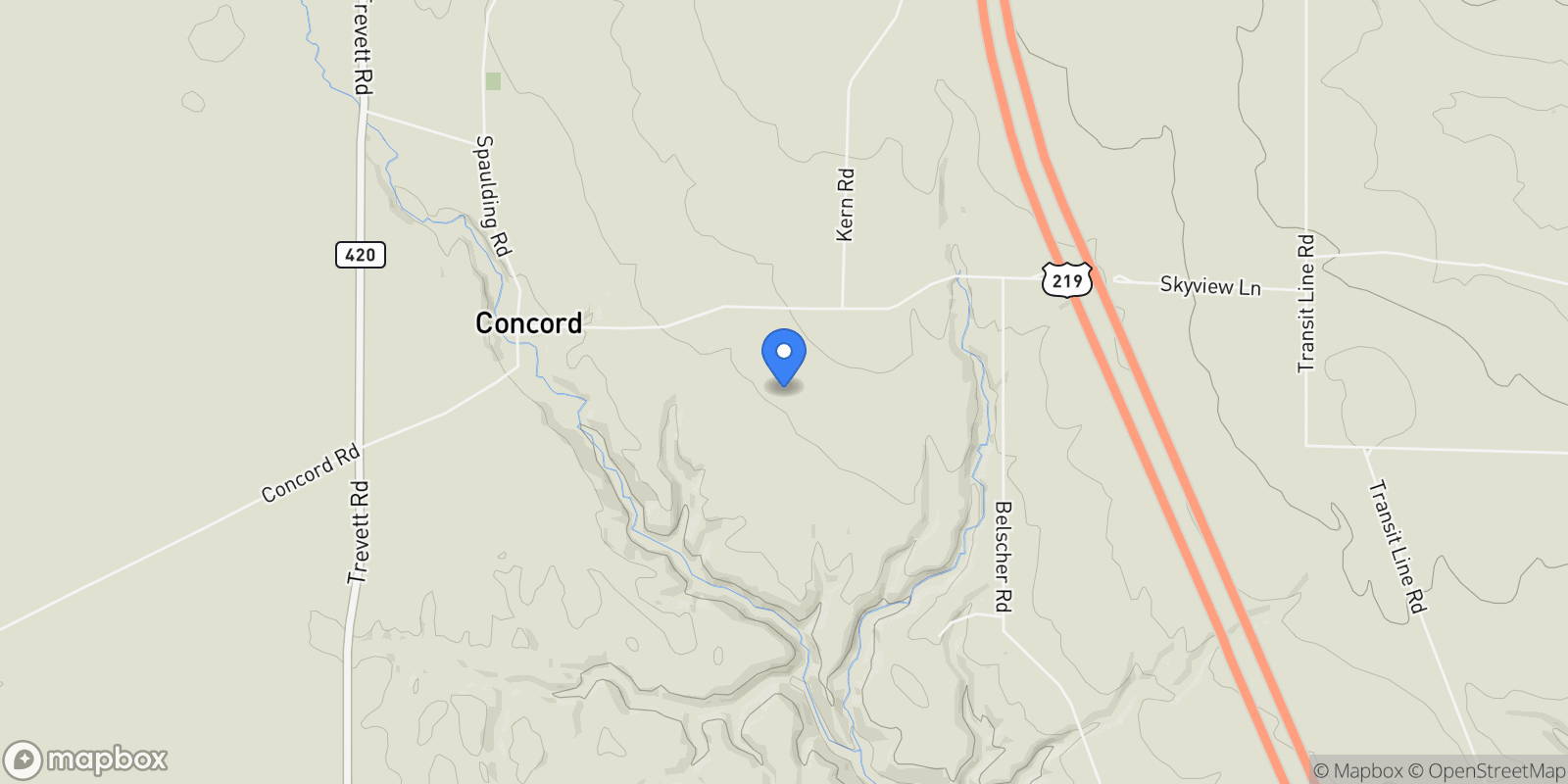 Map showing 7319 & 7317 Concord Road, Concord, NY 14141, Springville, New York, United States.
