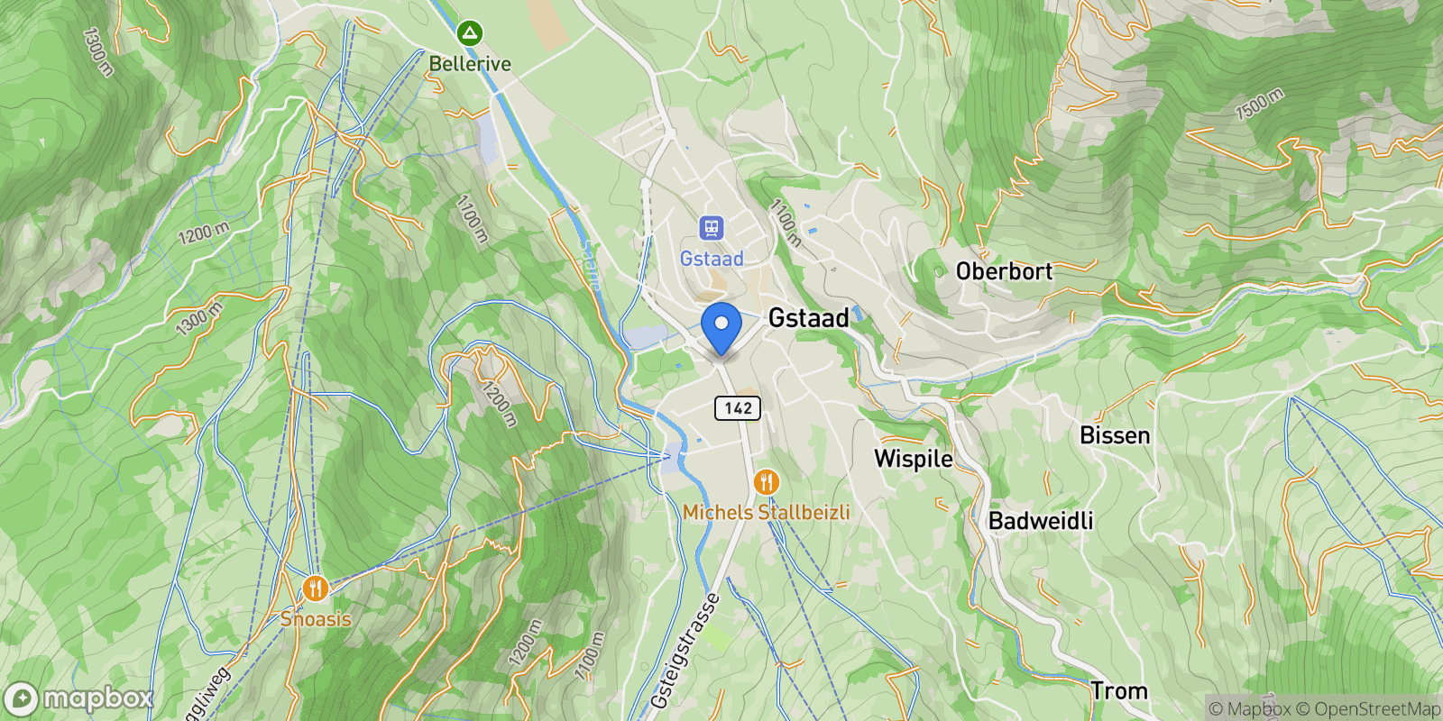 Map showing Gstaad, Saanen, Switzerland, Gstaad, Canton of Bern, Switzerland.