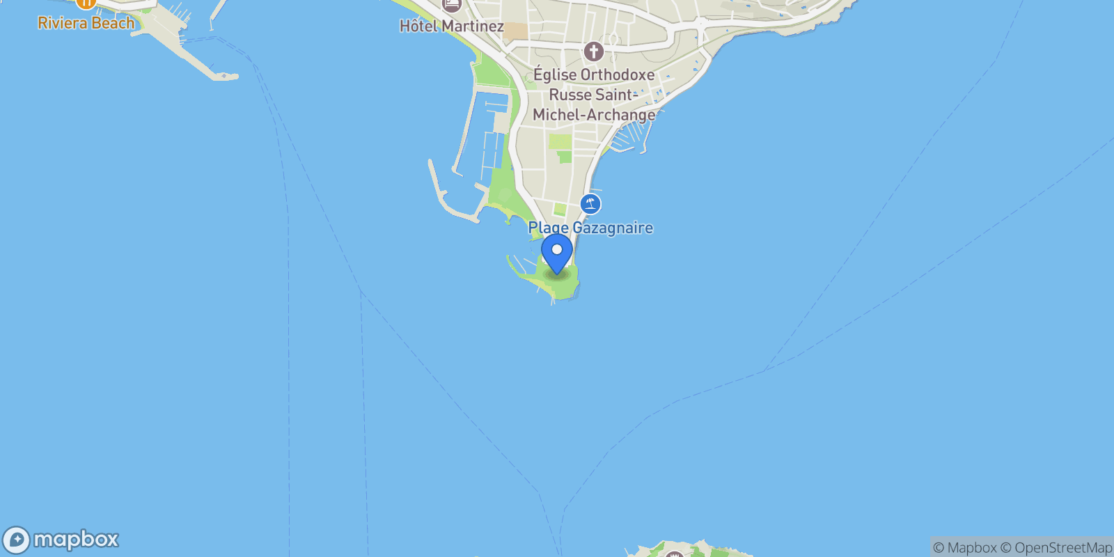 Map showing Palm Beach, 06400 Cannes, France, Cannes, Provence-Alpes-Côte d'Azur, France.