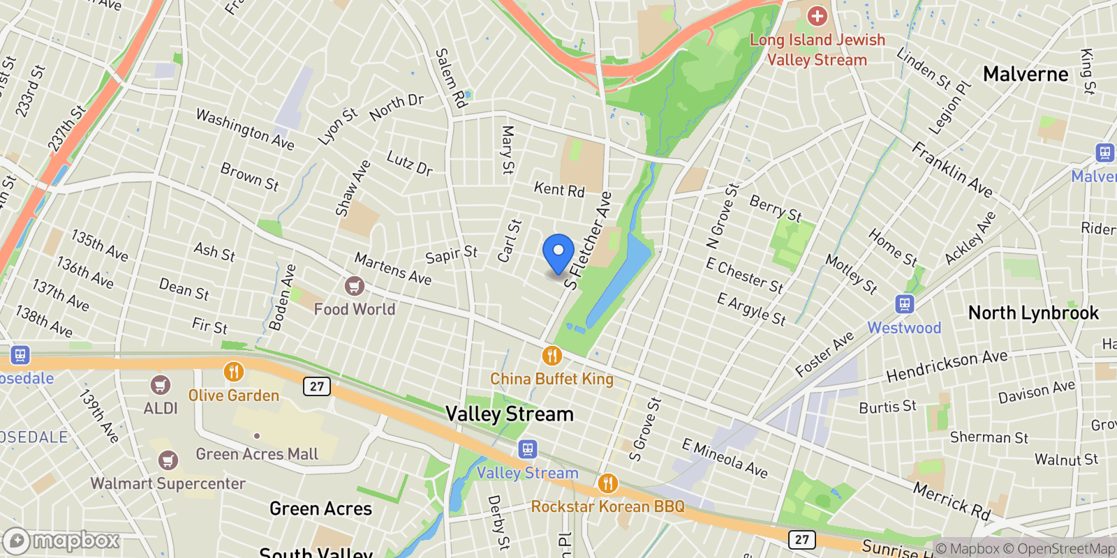Map showing 19 Teneyck Ave, Valley Stream, NY 11580, Valley Stream, New York, United States.
