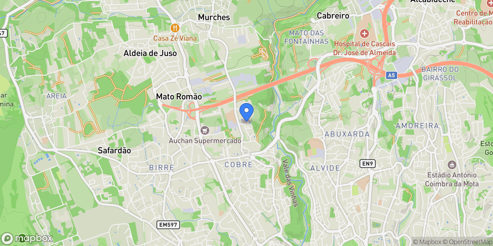 Map showing Cobre, Lisboa, Cascais e Estoril, Lisbon, Portugal.